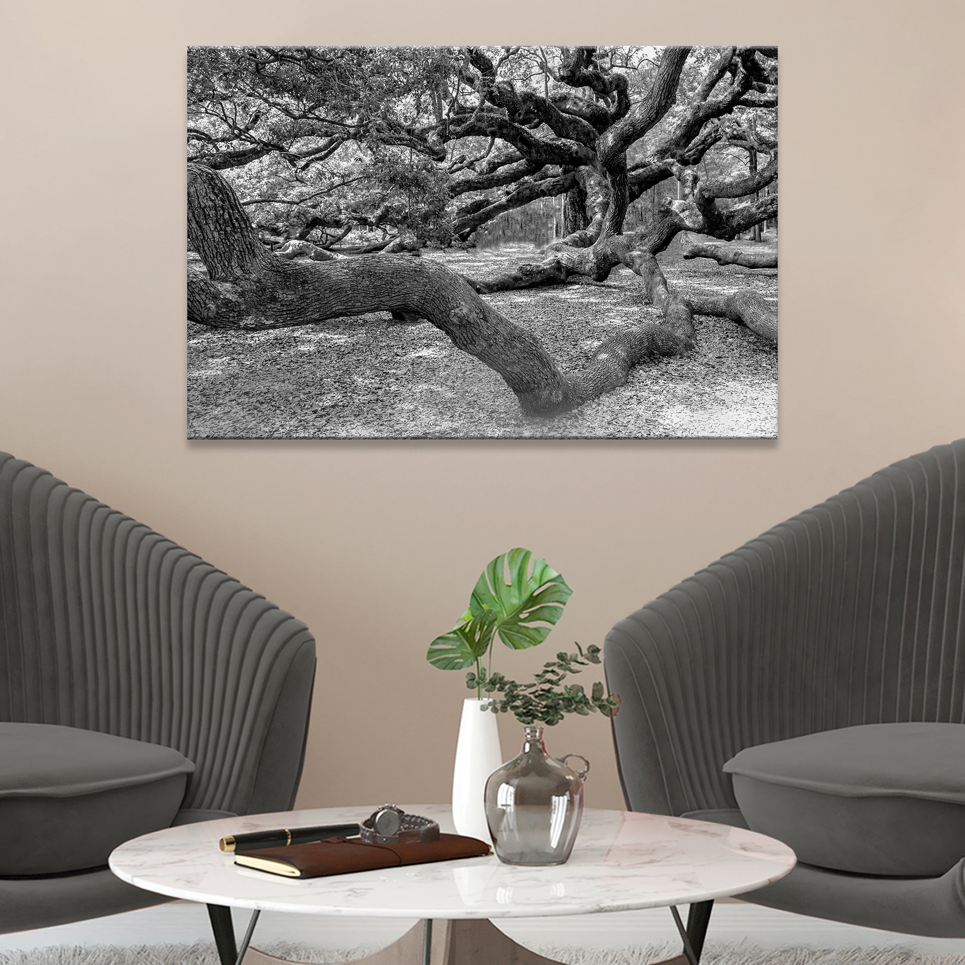 Monochrome Angel Oak Tree Canvas Wall Art II Style 2 - Image by Tailored Canvases