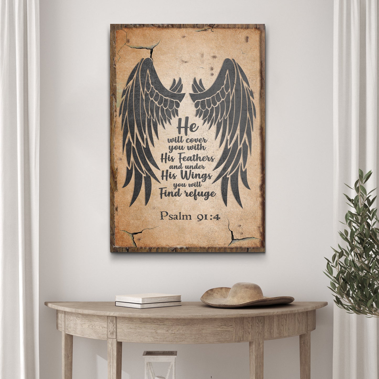 Psalm 91:4 - He Will Cover You With His Wing Sign Style 2 - Image by Tailored Canvases