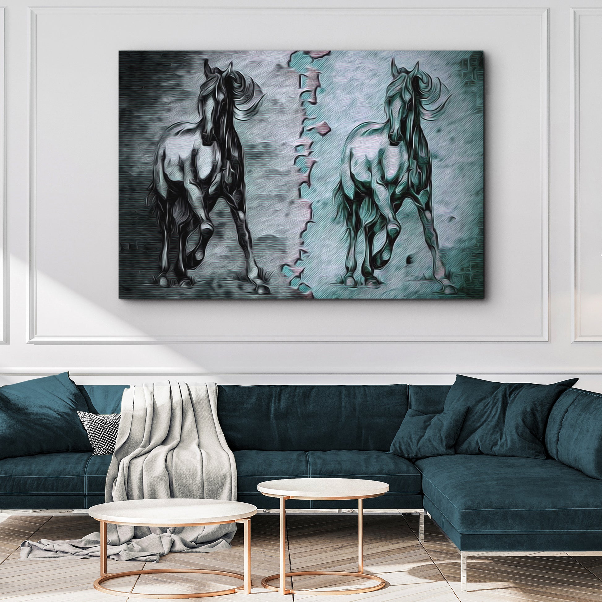 Double Horse Sketch Canvas Wall Art Style 2 - Image by Tailored Canvases