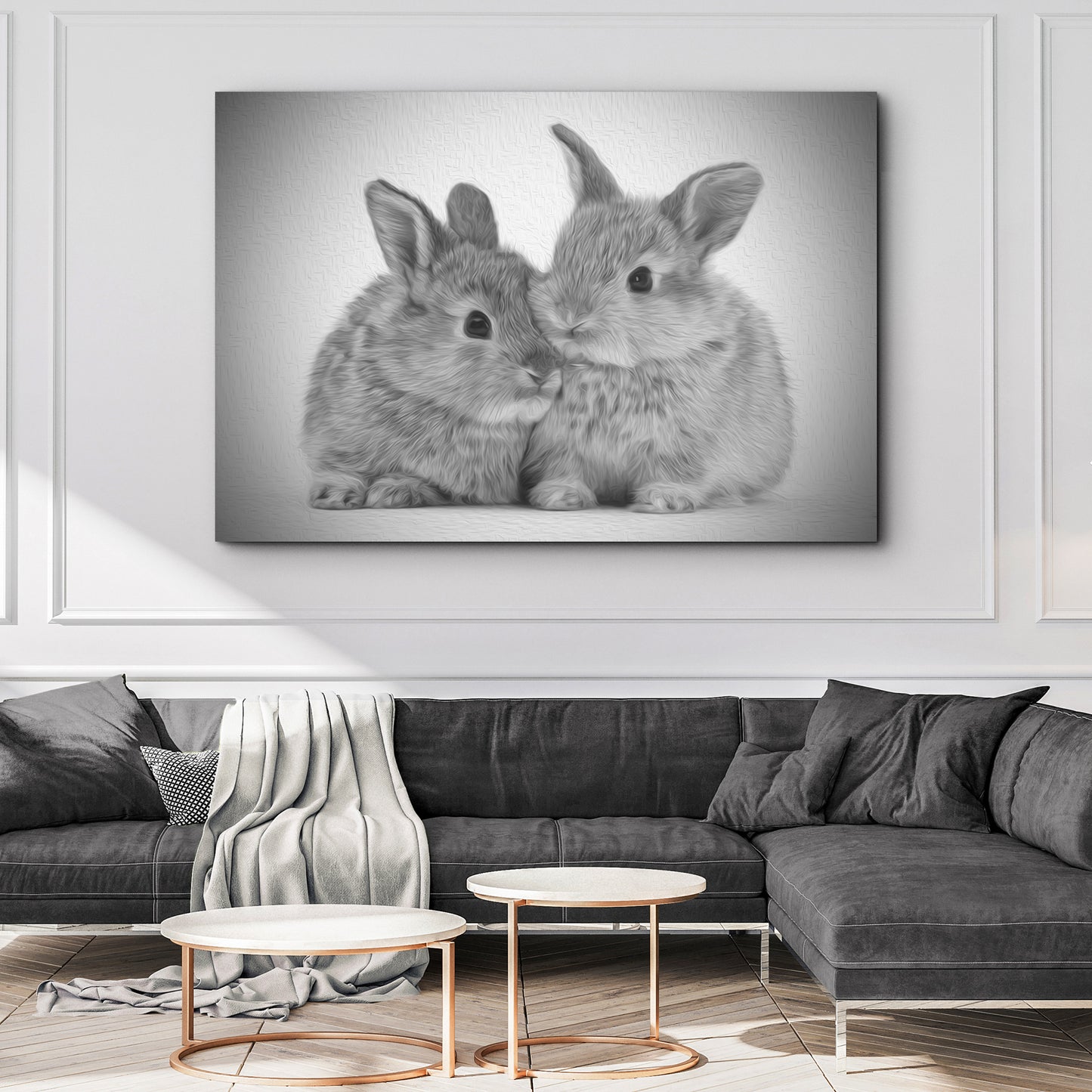 Gray Rabbits Sketch Canvas Wall Art Style 2 - Image by Tailored Canvases