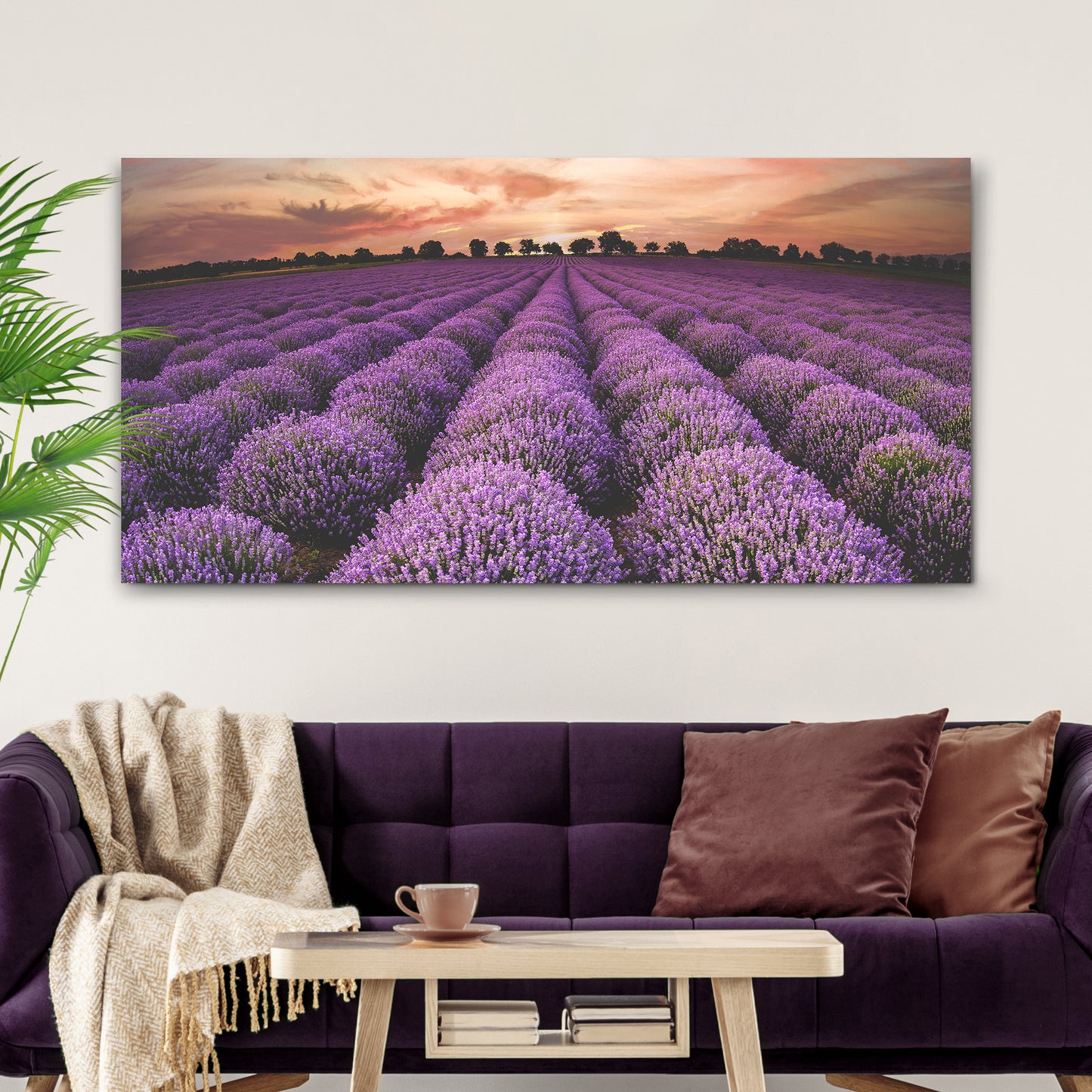 Lavender Field By The Sunset Canvas Wall Art Style 2 - Image by Tailored Canvases