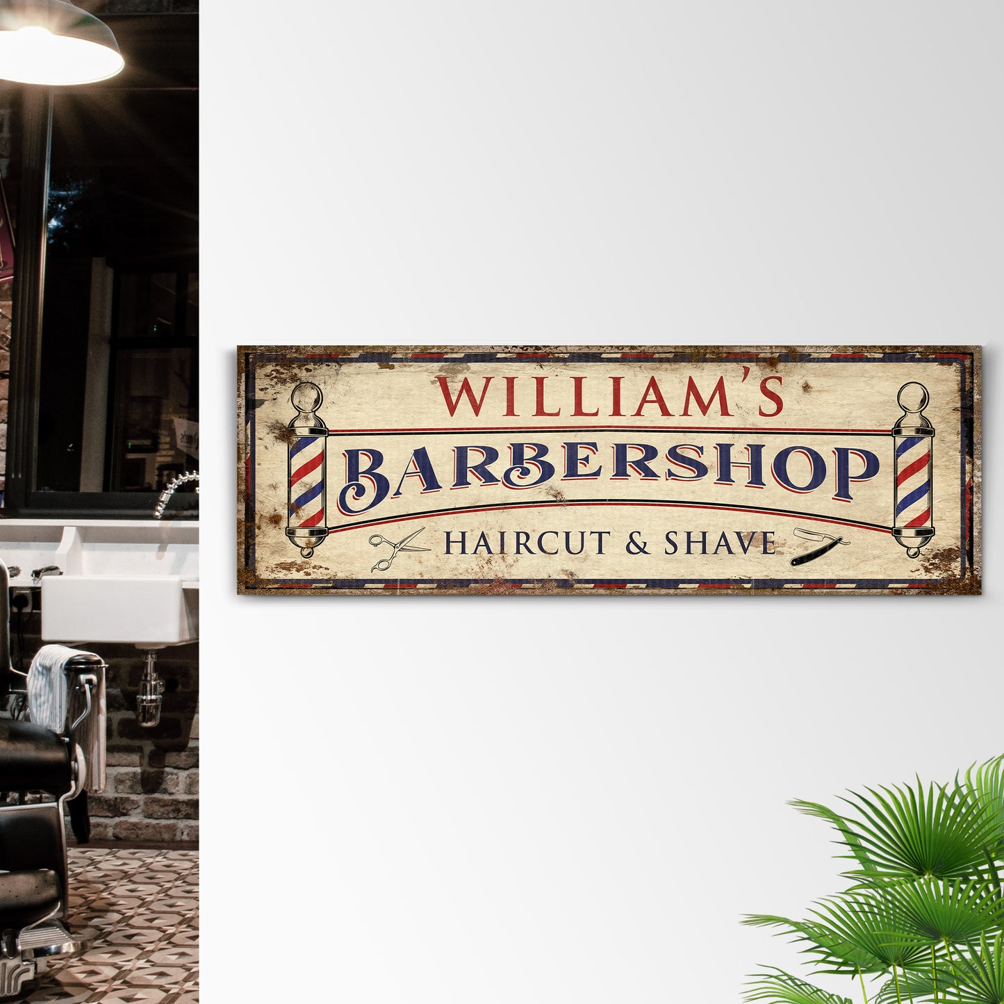 Custom Barbershop Sign | Customizable Canvas Style 1 - Image by Tailored Canvases