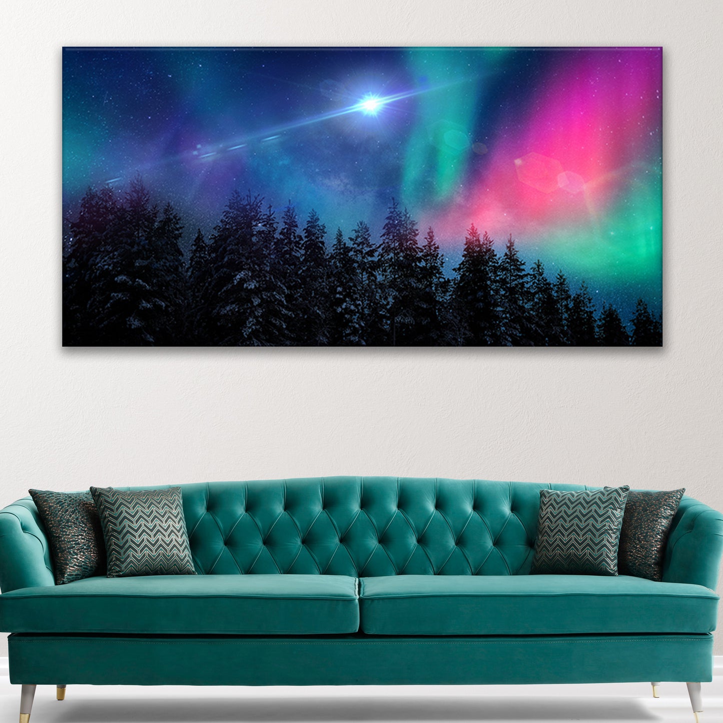 Northern Lights Capped Forest Canvas Wall Art Style 2 - Image by Tailored Canvases