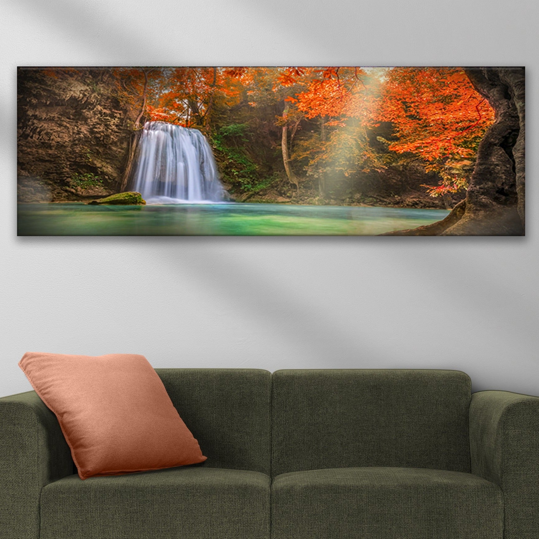 Erawan Waterfalls In Autumn Canvas Wall Art Style 2 - Image by Tailored Canvases