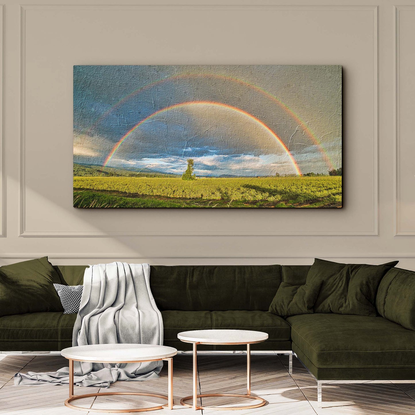 Double Rainbow Over The Field Canvas Wall Art Style 2 - Image by Tailored Canvases