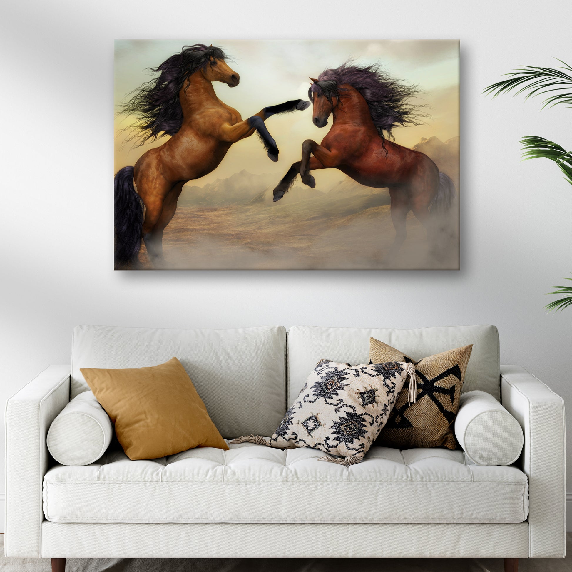 Clashing Wild Horses Canvas Wall Art Style 2 - Image by Tailored Canvases