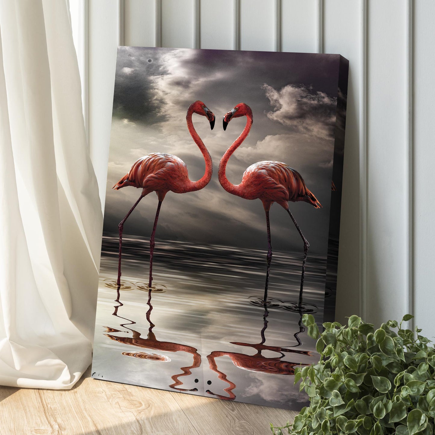 Flamingo Couple Portrait Canvas Wall Art Style 2 - Image by Tailored Canvases