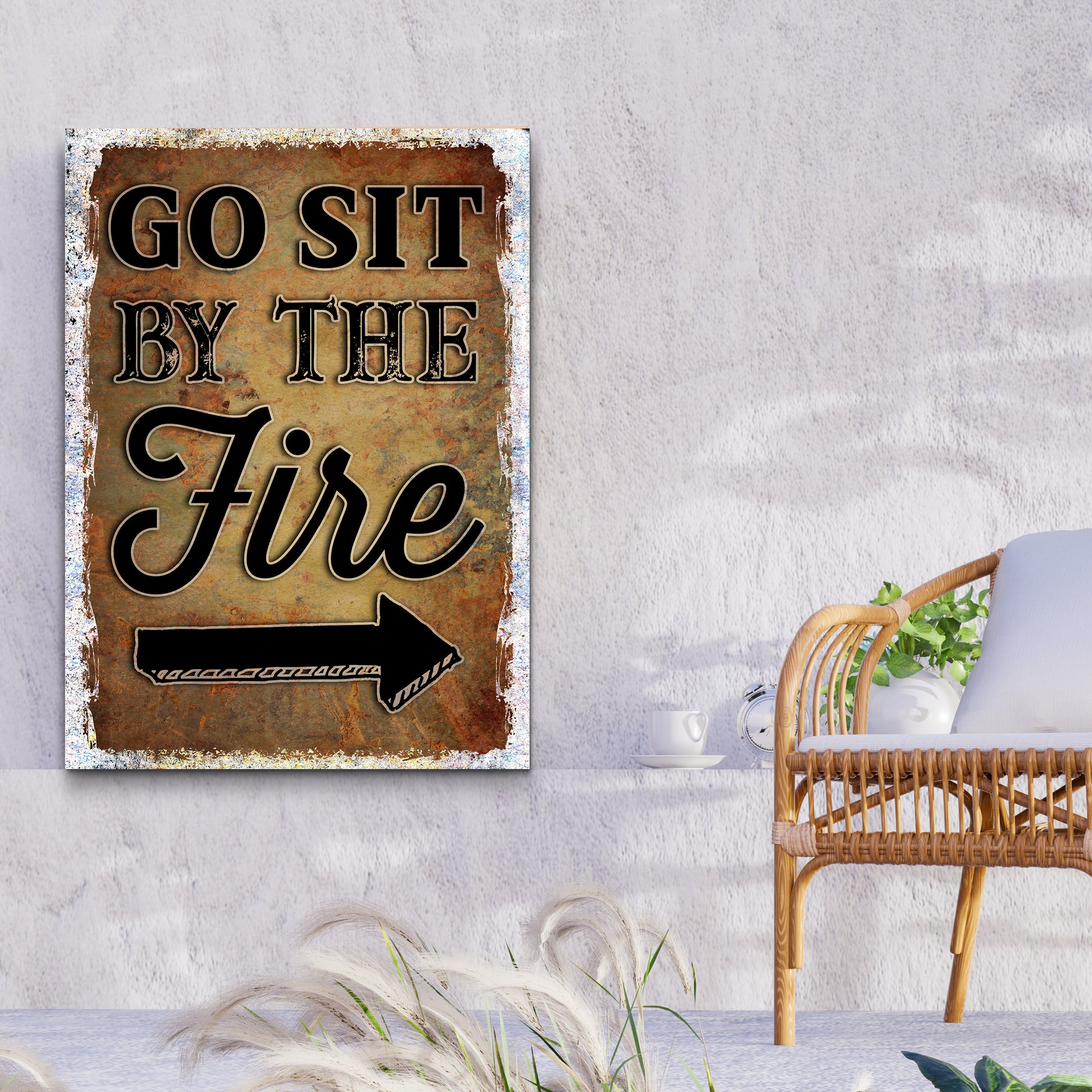 Go Sit By The Fire Arrow Sign Style 1 - Image by Tailored Canvases