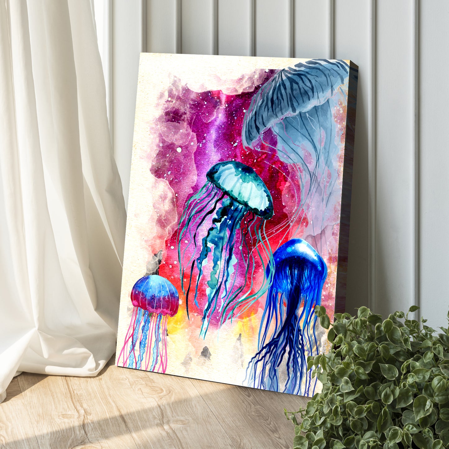 Galaxy Jellyfish Watercolor Portrait Canvas Wall Art Style 2 - Image by Tailored Canvases
