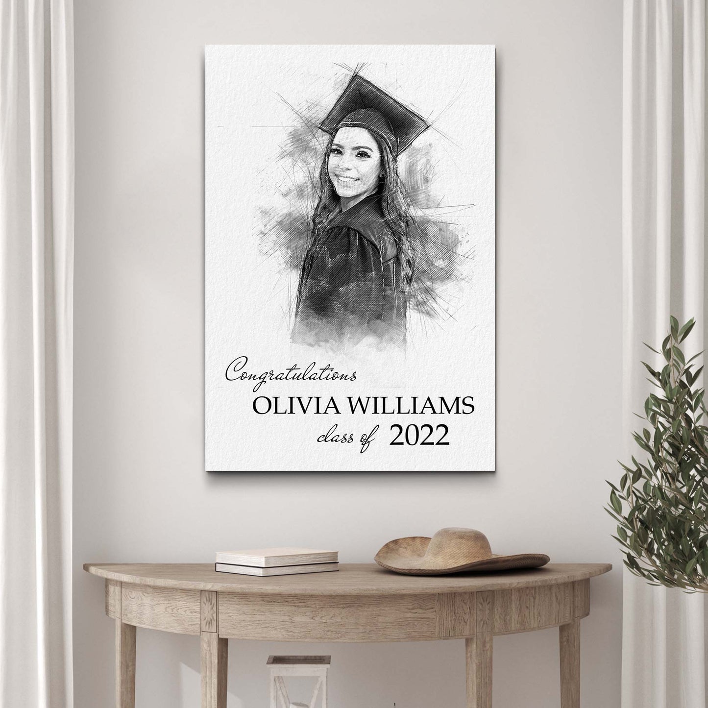 Graduation Photo Pencil Sketch Portrait Sign Style 2 - Image by Tailored Canvases