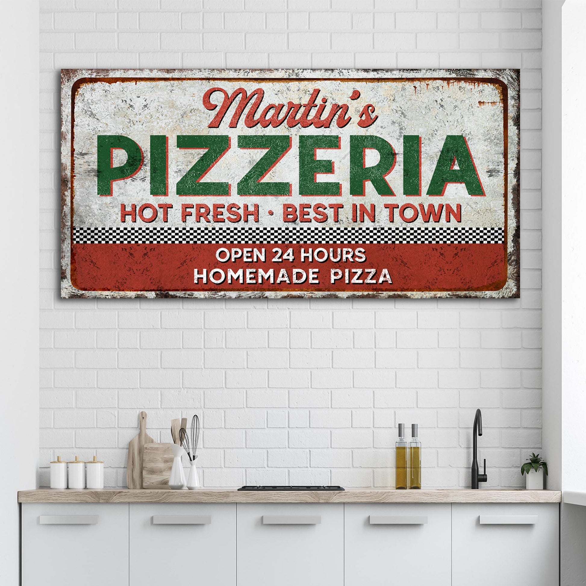 Hot Fresh Best In Town Pizzeria Sign | Customizable Canvas Style 1 - Image by Tailored Canvases