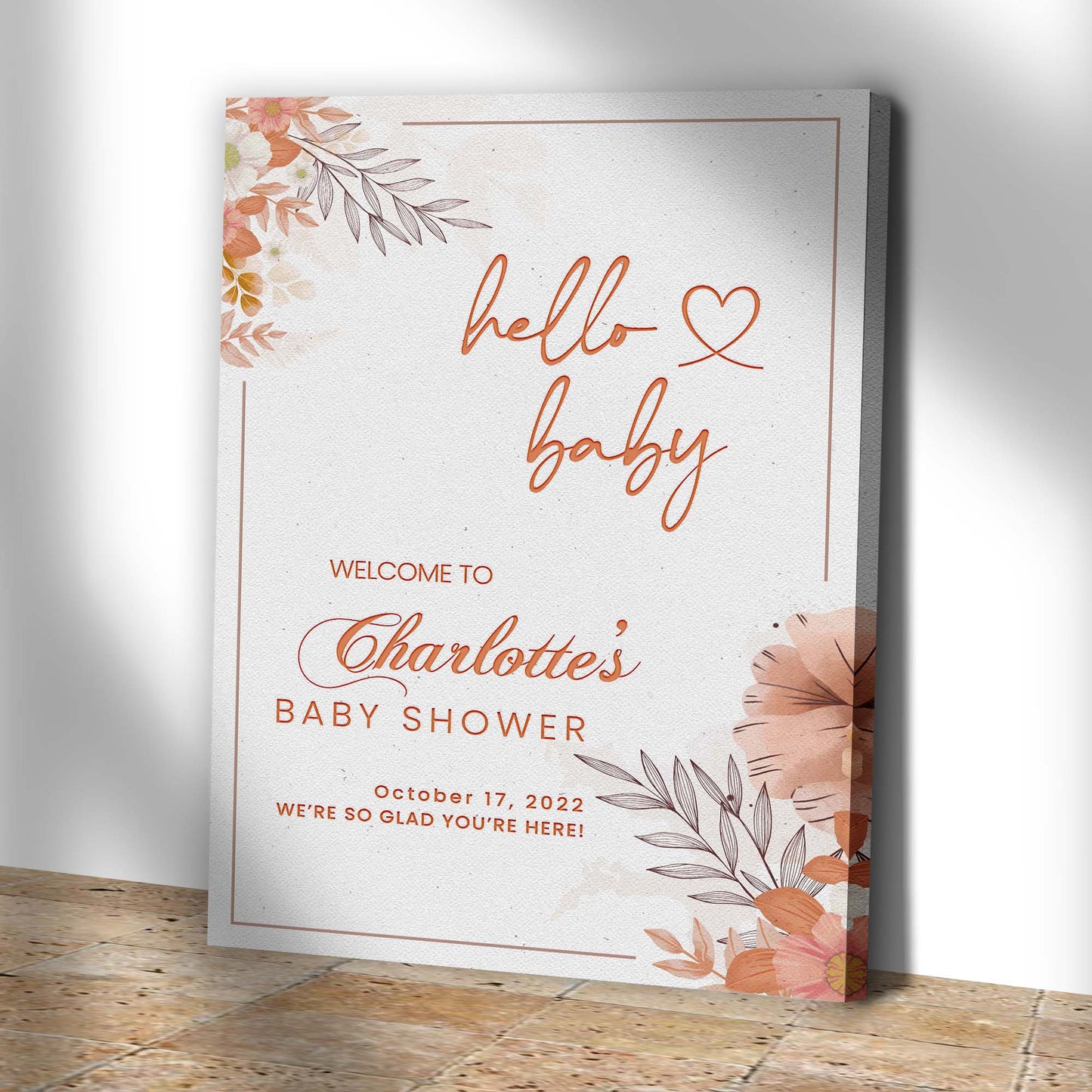 Hello Baby, Baby Shower Portrait Sign Style 2 - Image by Tailored Canvases