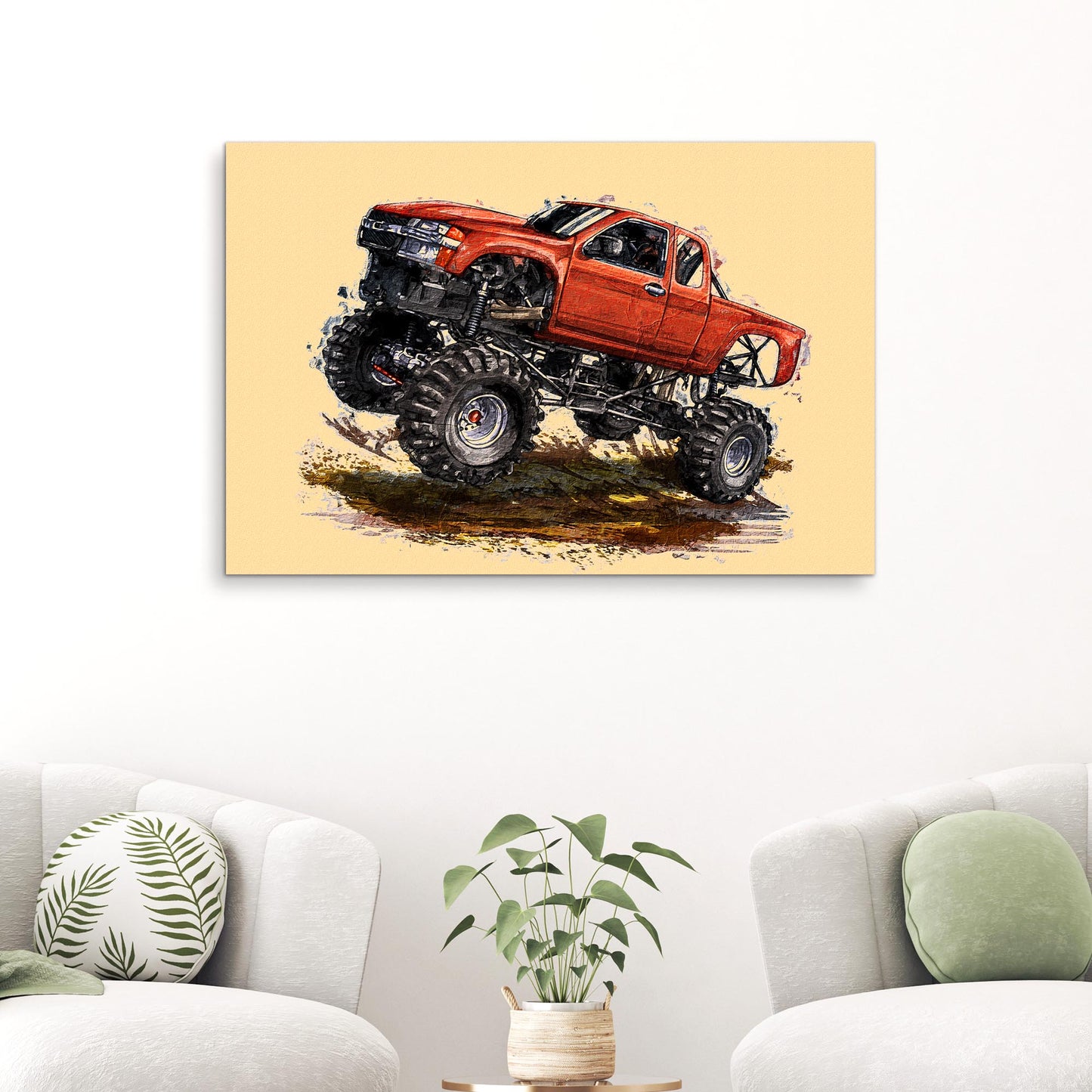 Monster Truck Painting Watercolor Canvas Wall Art - Image by Tailored Canvases