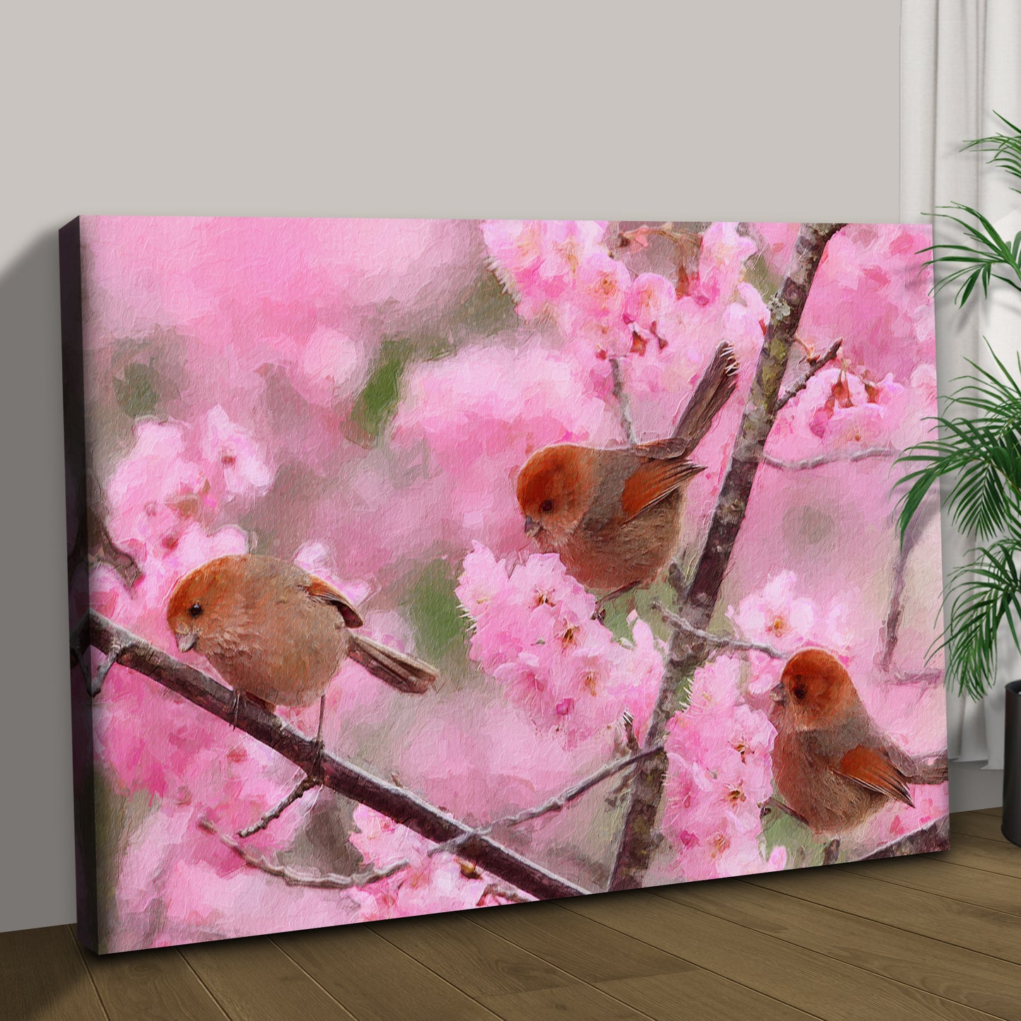 Birds on Cherry Blossom Tree Painting Canvas Wall Art Style 2 - Image by Tailored Canvases