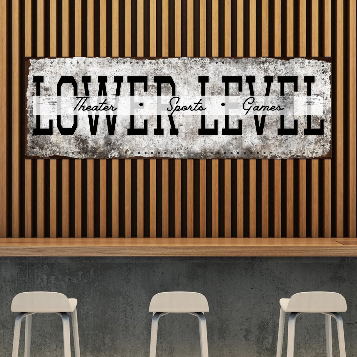 Lower Level Theater Sports Games Basement Bar Sign Style 2 - Image by Tailored Canvases