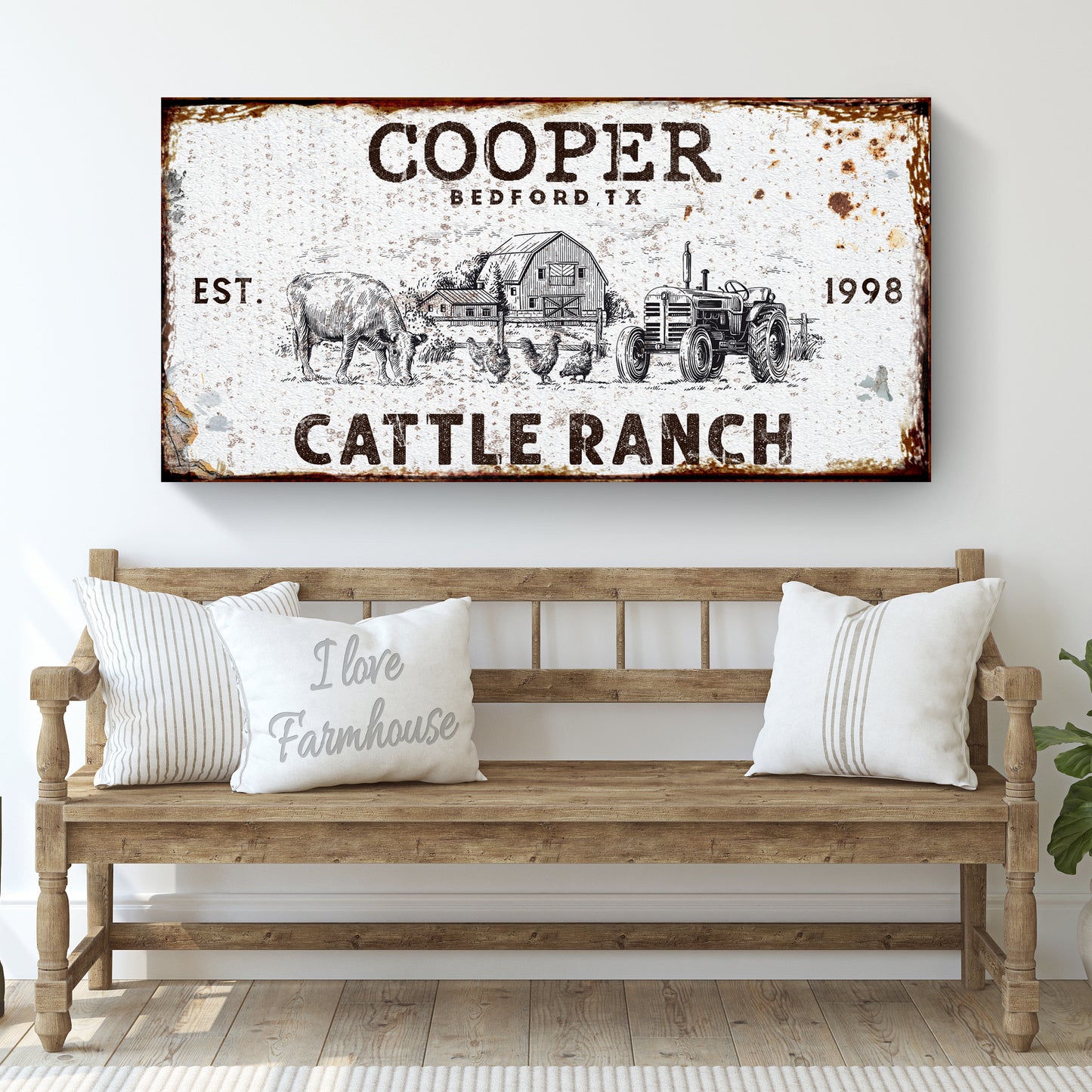 Rustic Family Cattle Ranch Sign | Customizable Canvas Style 1 - Image by Tailored Canvases