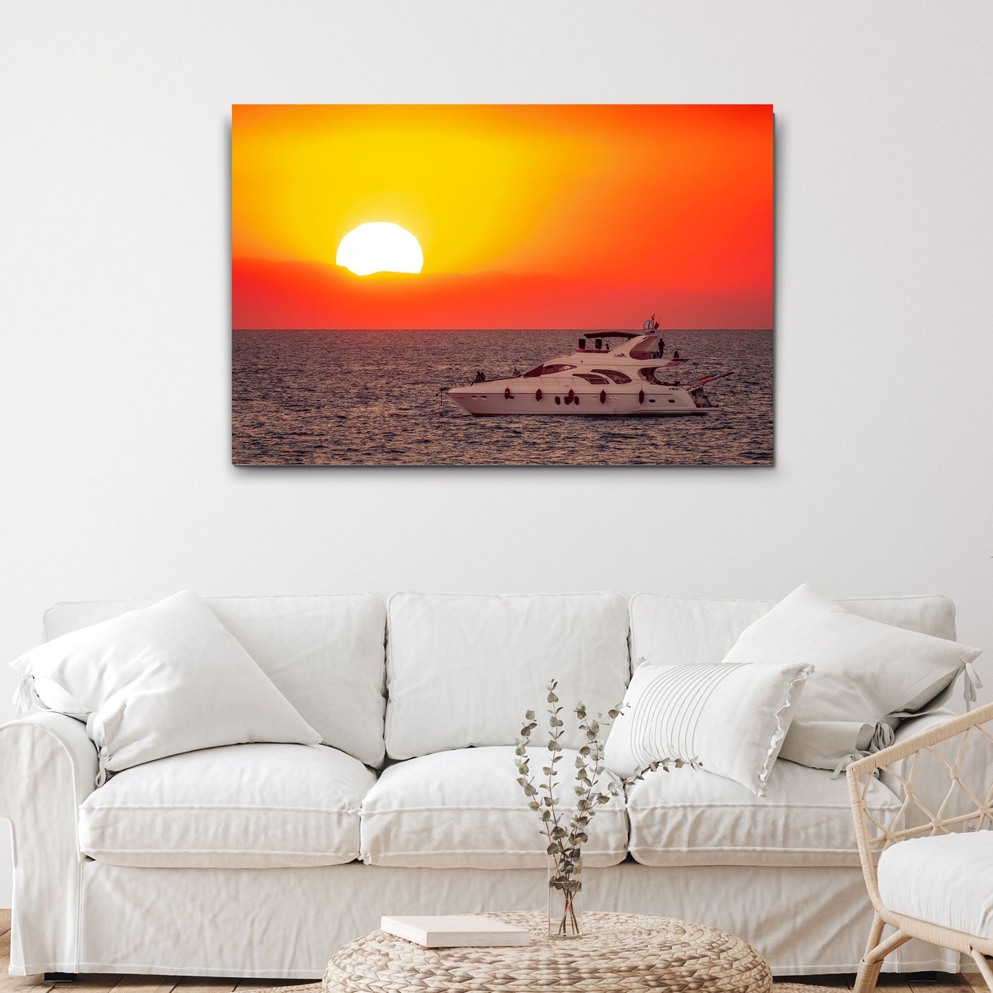 Boat Yacht Sunrise Canvas Wall Art - Image by Tailored Canvases