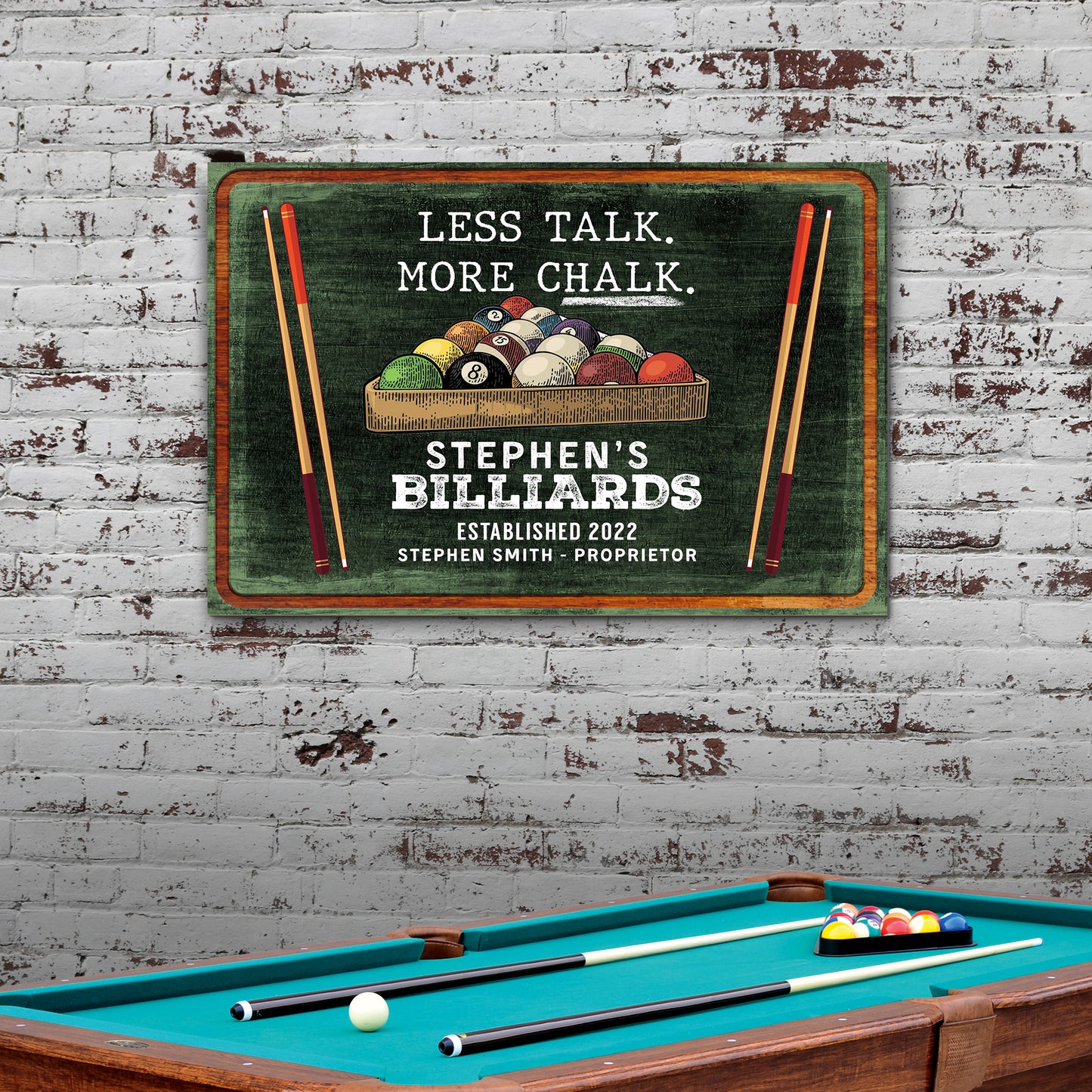 Less Talk More Chalk Billiards Sign II Style 2 - Image by Tailored Canvases