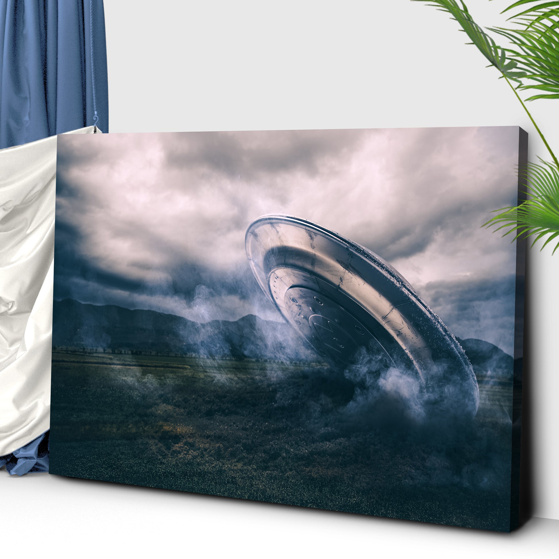 Extraterrestrial UFO Crashing On A Valley Canvas Wall Art Style 2 - Image by Tailored Canvases