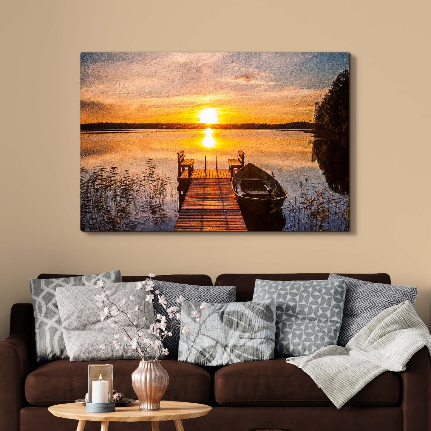 Wash Out Sunset By The Lake Canvas Wall Art Style 2 - Image by Tailored Canvases