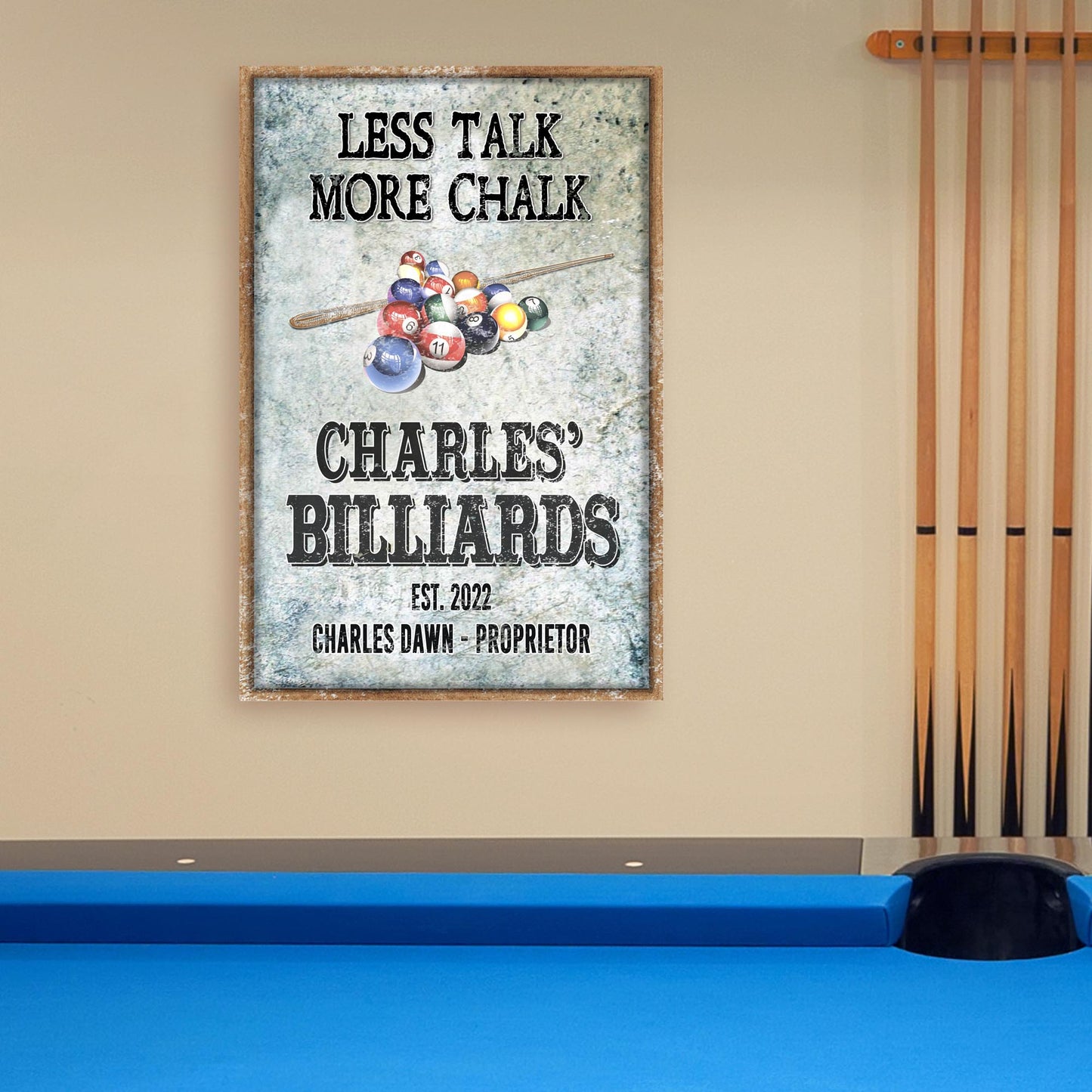 Less Talk More Chalk Billiards Sign Style 2 - Image by Tailored Canvases