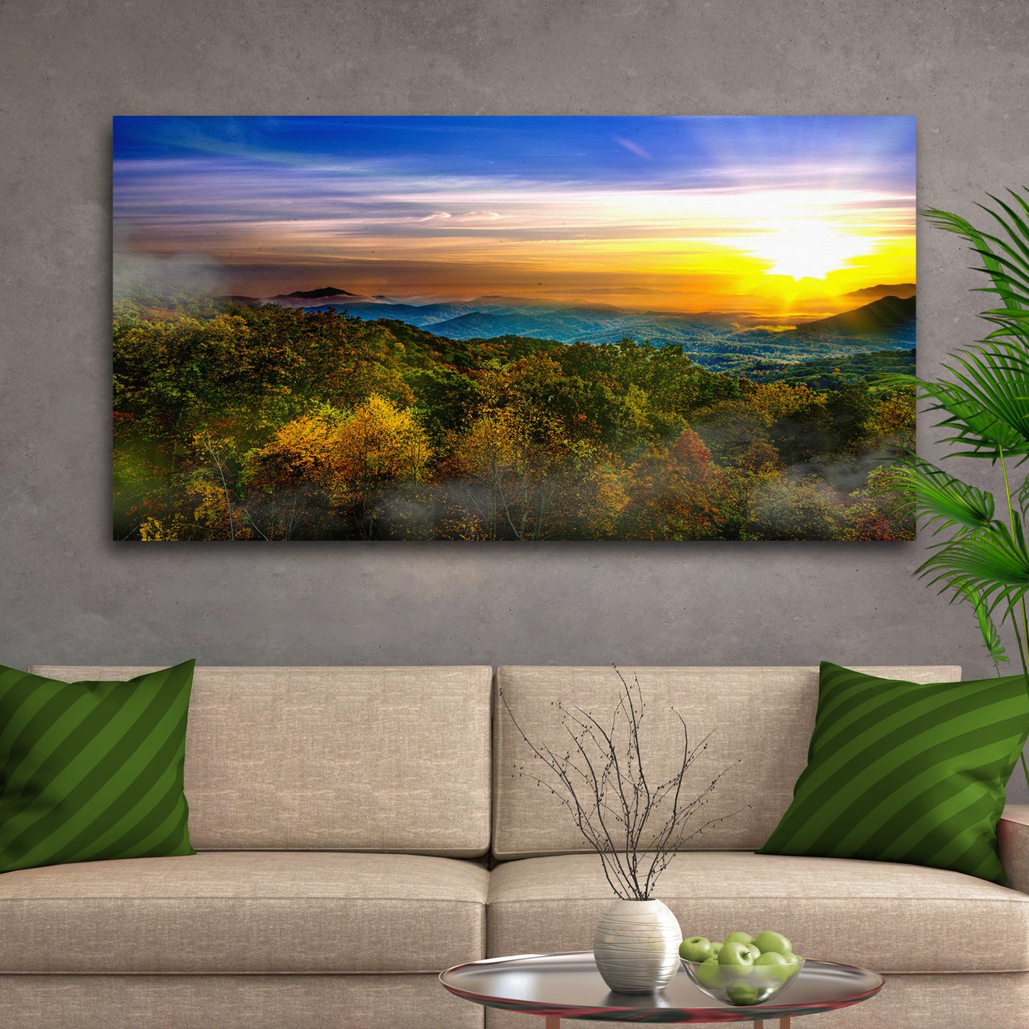 Foggy Mountain At Sunrise Canvas Wall Art Style 2 - Image by Tailored Canvases
