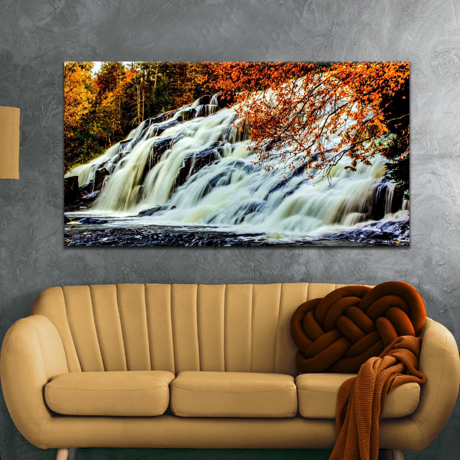 Waterfalls In Autumn Canvas Wall Art Style 2 - Image by Tailored Canvases
