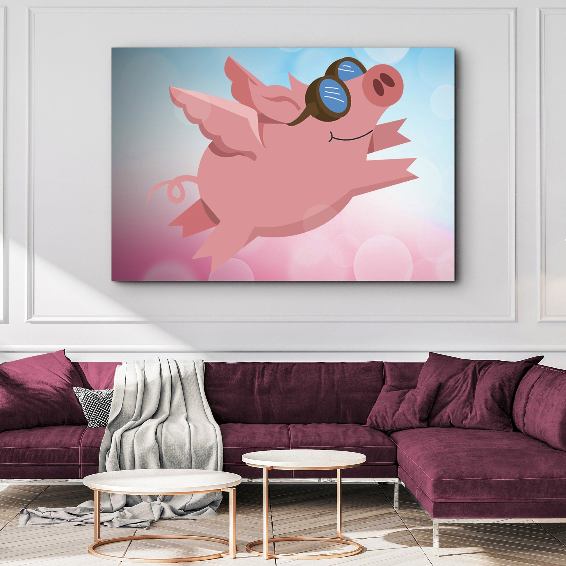 Flying Pig Cartoon Canvas Wall Art Style 2 - Image by Tailored Canvases