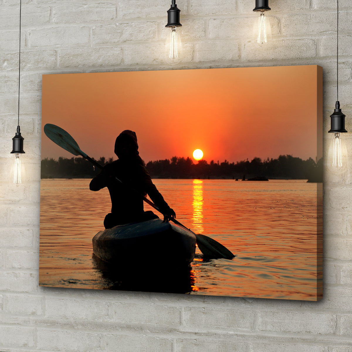 Kayak Sunset Silhouette Canvas Wall Art Style 2 - Image by Tailored Canvases