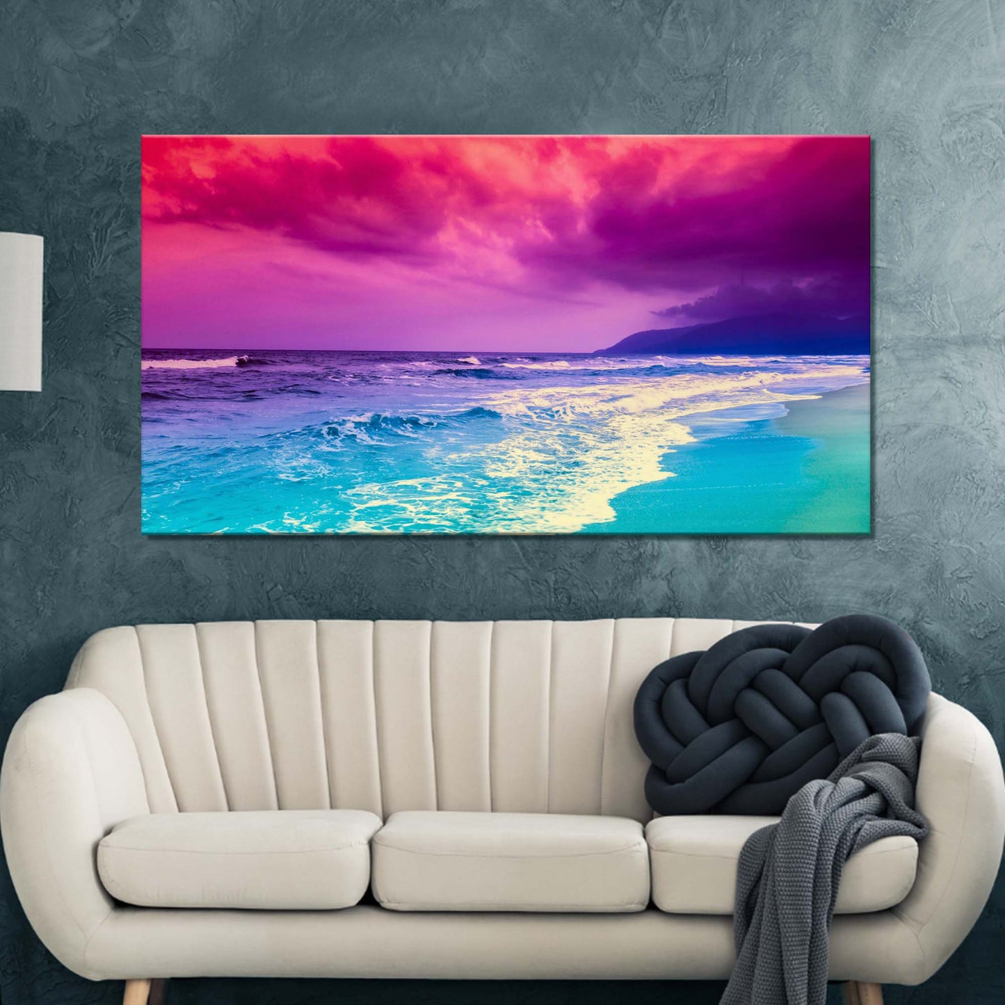 Blue Sea Under The Purple Sky Canvas Wall Art Style 2 - Image by Tailored Canvases