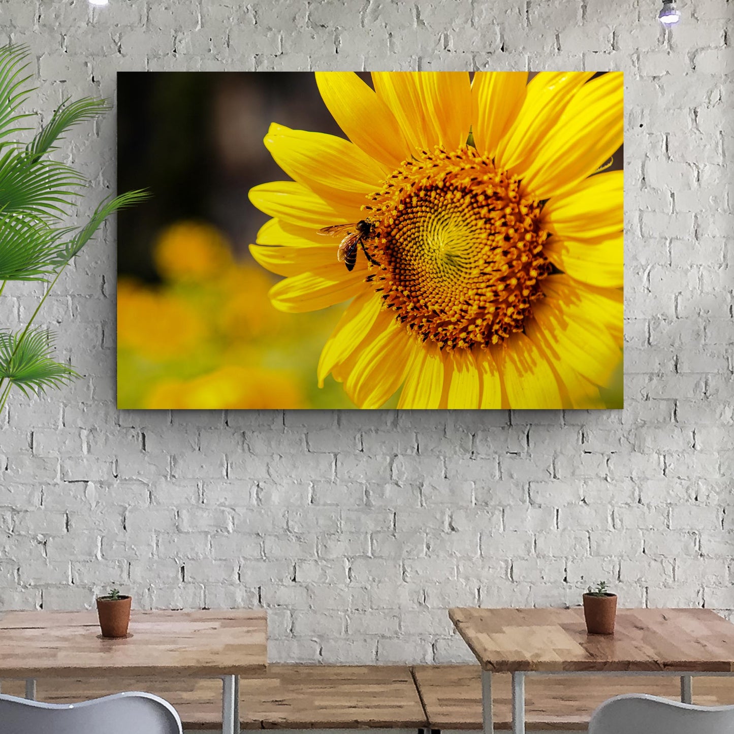 Bee On Sunflower Canvas Wall Art Style 2 - Image by Tailored Canvases