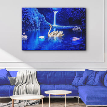 Waterfall Swan Painting Canvas Wall Art