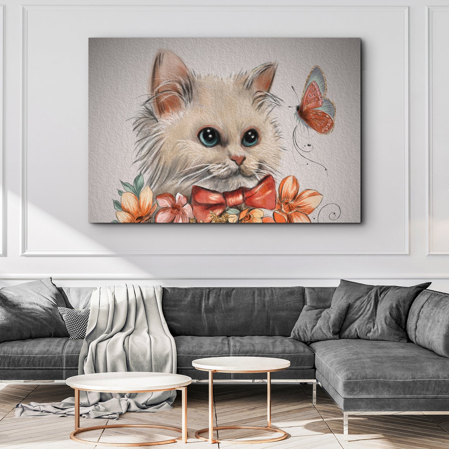 Cat Butterfly Oil Paint Canvas Wall Art Style 2 - Image by Tailored Canvases