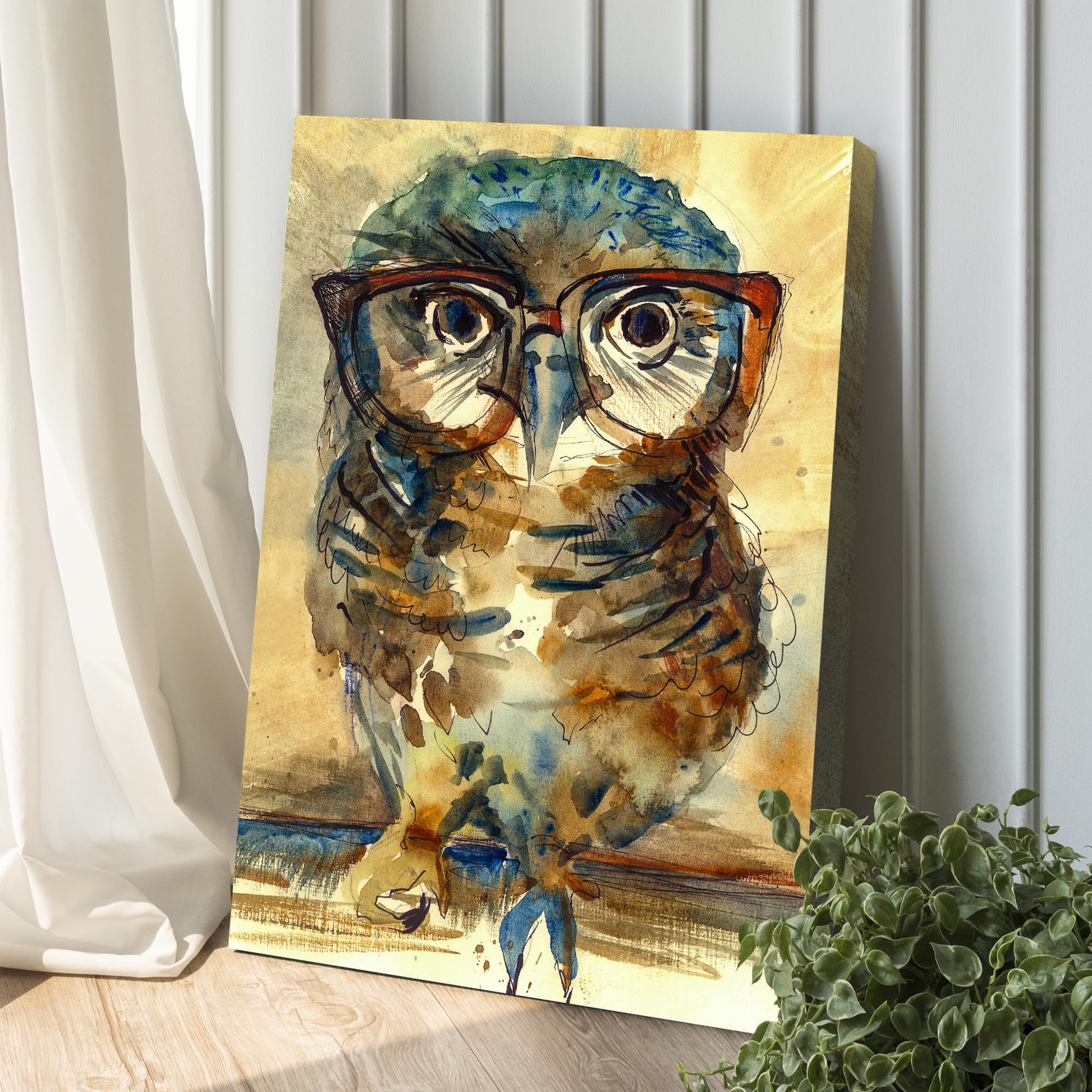 The Wise Owl Watercolor Portrait Canvas Wall Art Style 2 - Image by Tailored Canvases