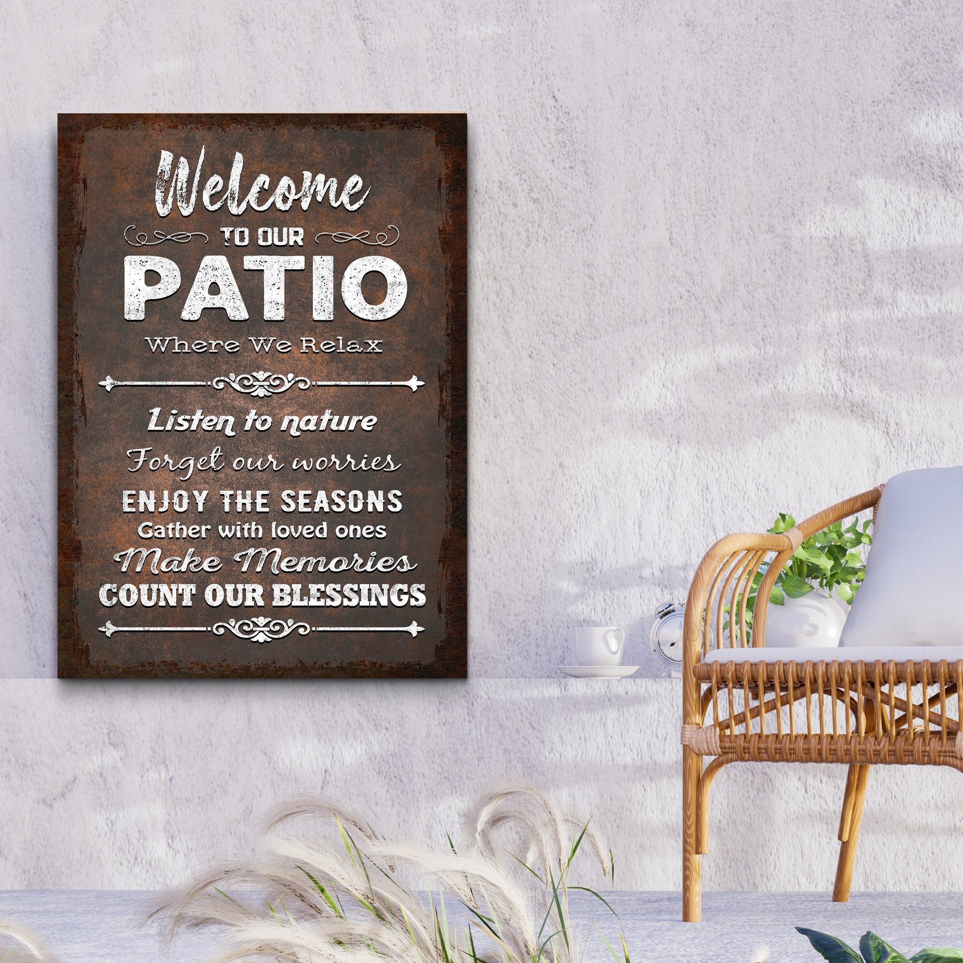 Welcome To Our Patio Where We Relax Sign III Style 2 - Image by Tailored Canvases