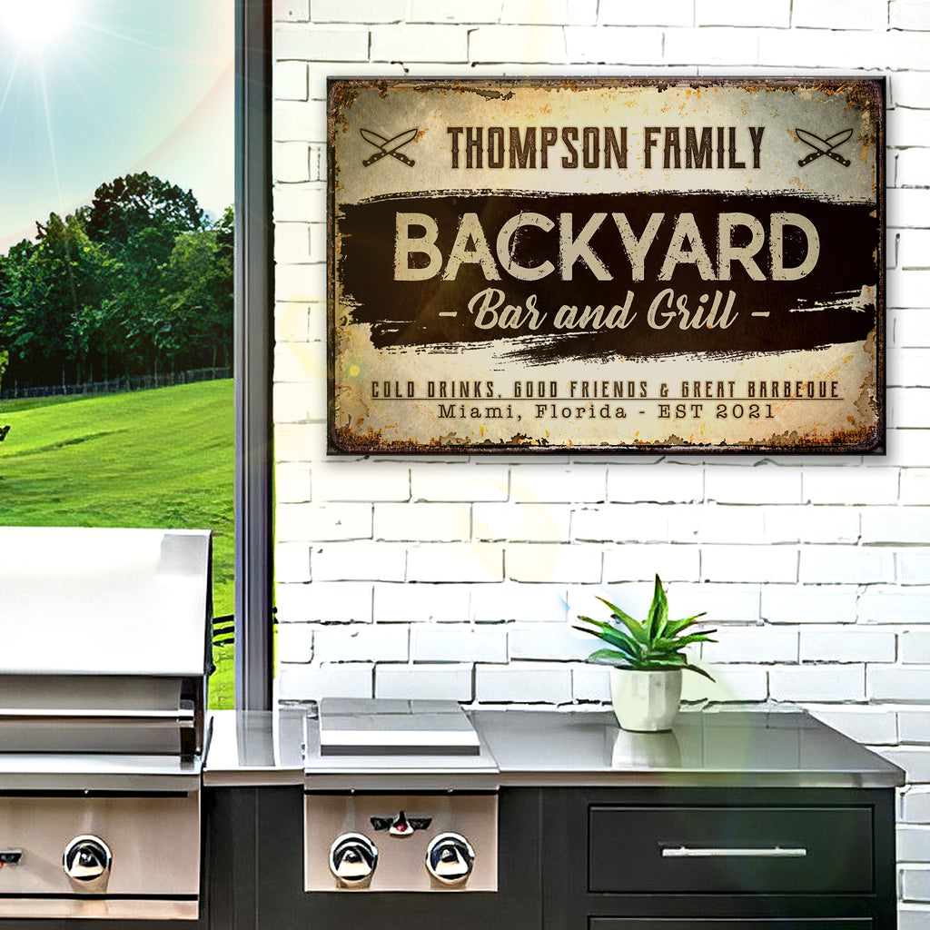Backyard Bar And Grill Sign VIII | Customizable Canvas by Tailored Canvases