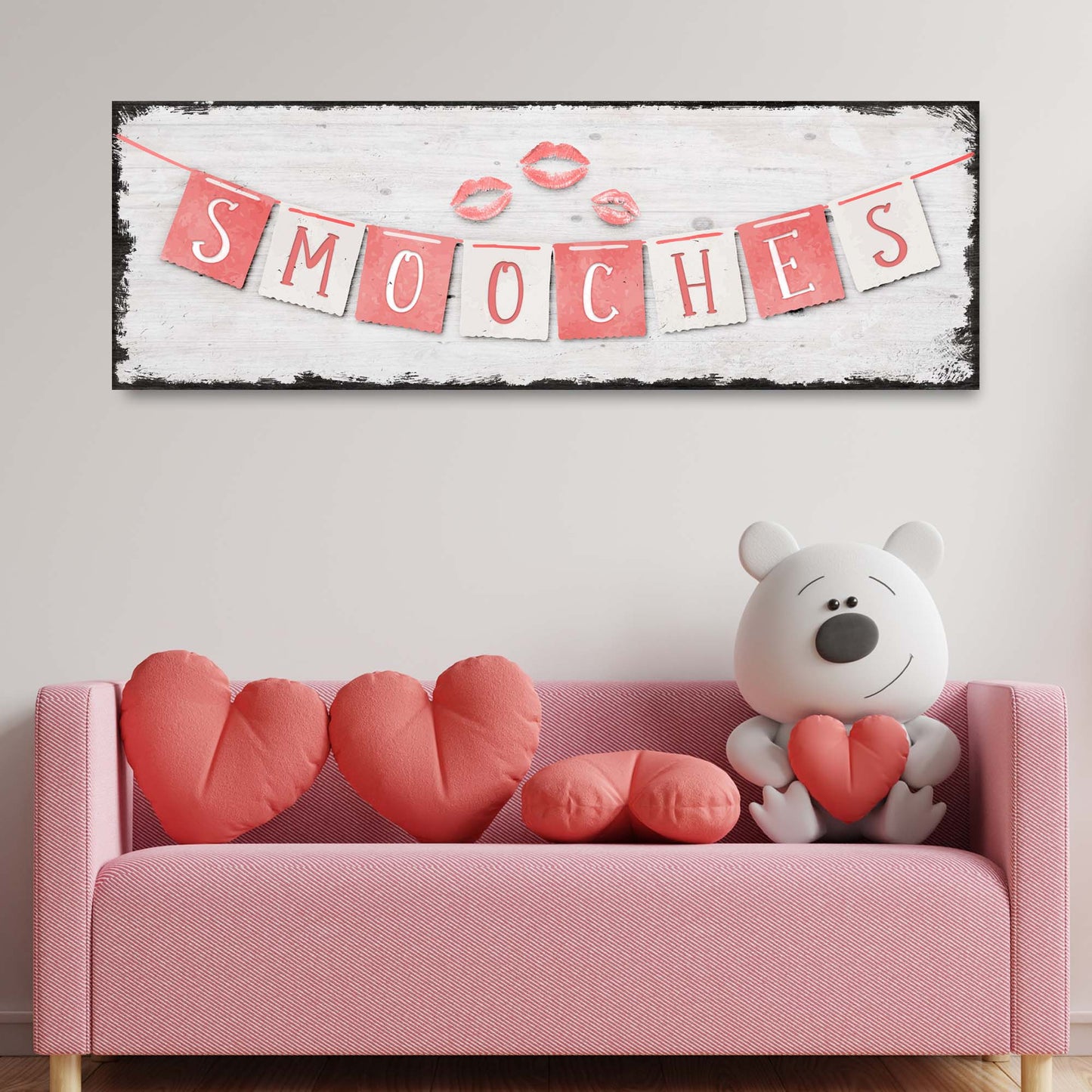 Rustic Valentine Smooches Banner Sign Style 2 - Image by Tailored Canvases