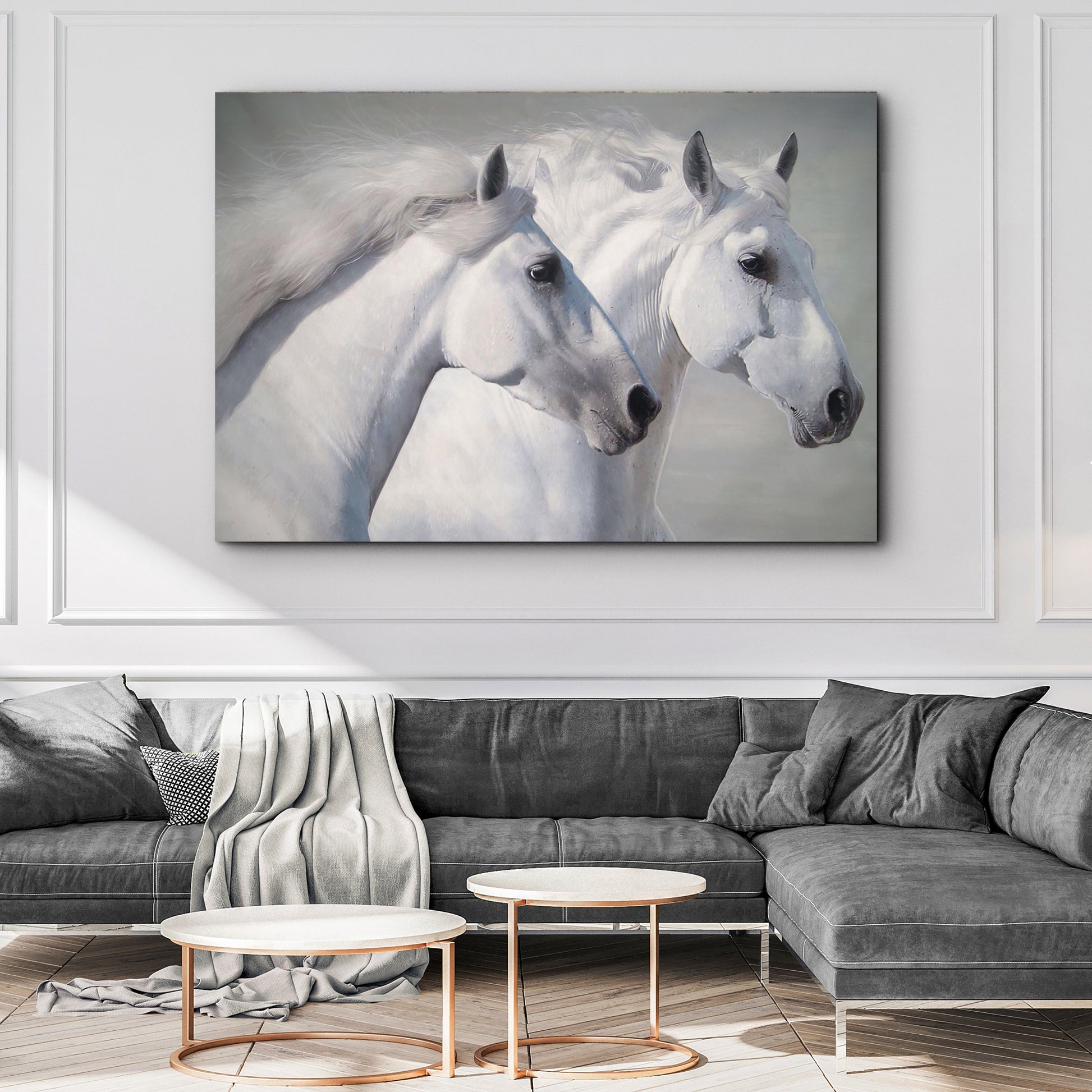 Galloping White Horses Canvas Wall Art Style 2 - Image by Tailored Canvases