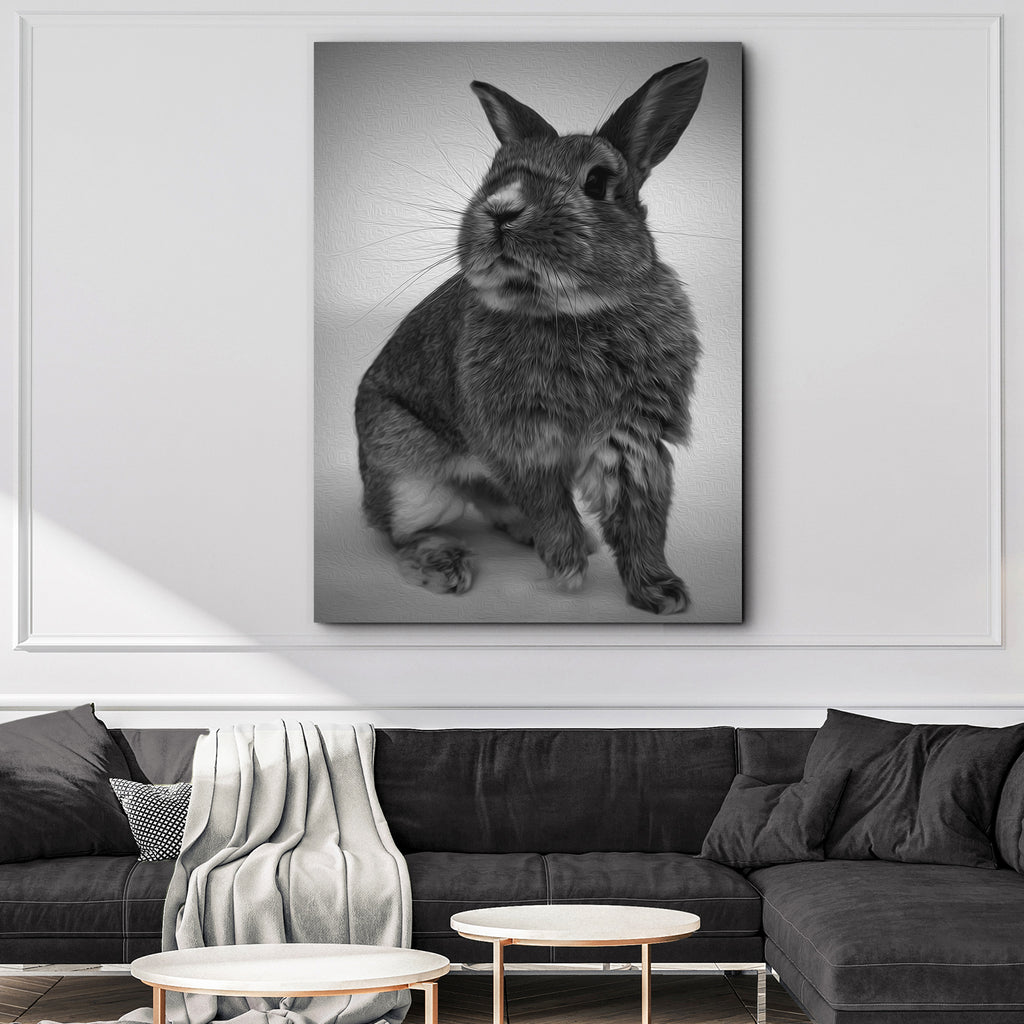Cute Rabbit In Monochrome Portrait Canvas Wall Art by Tailored Canvases