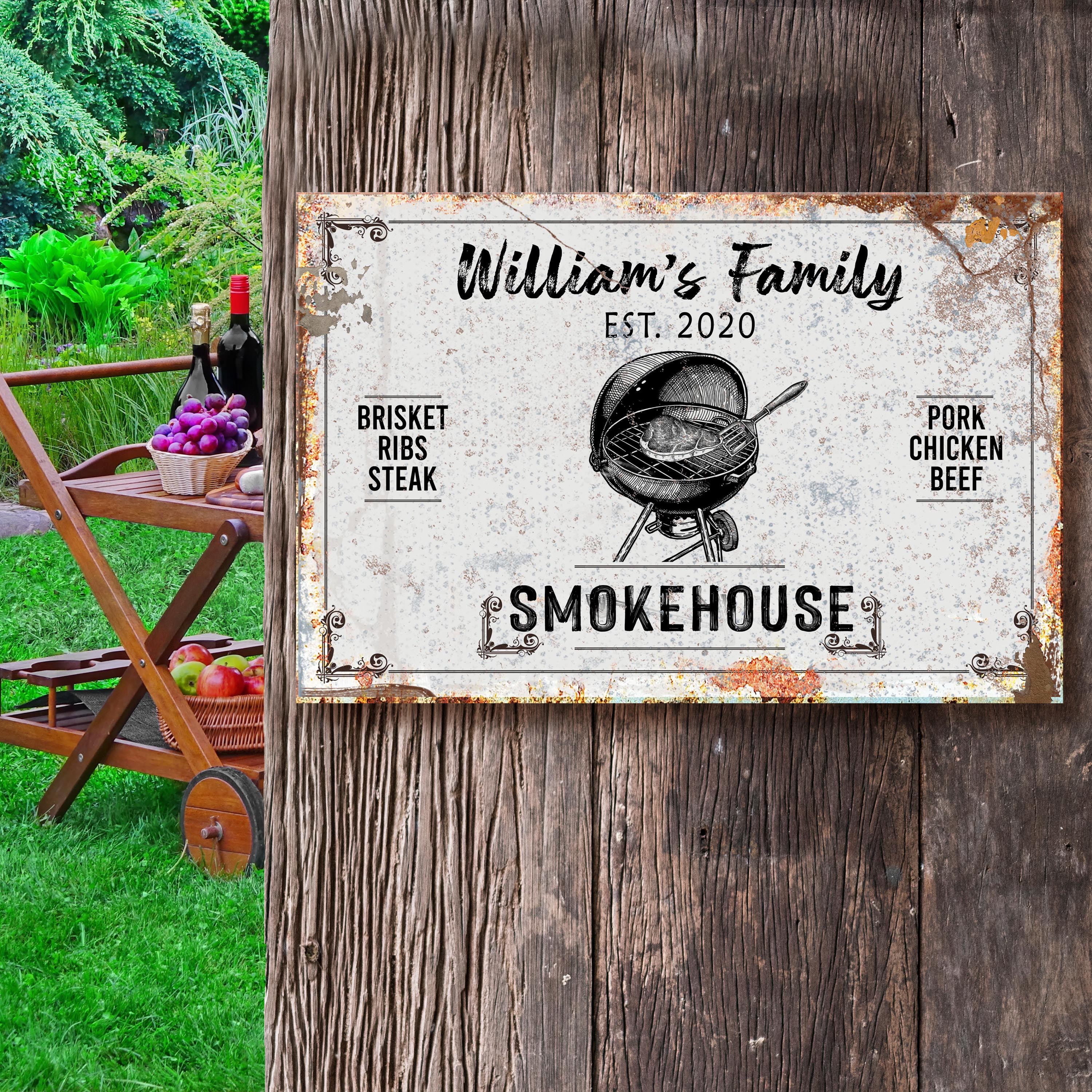 Family Smokehouse Sign II Personalized Canvas Wall Art – Tailored Canvases