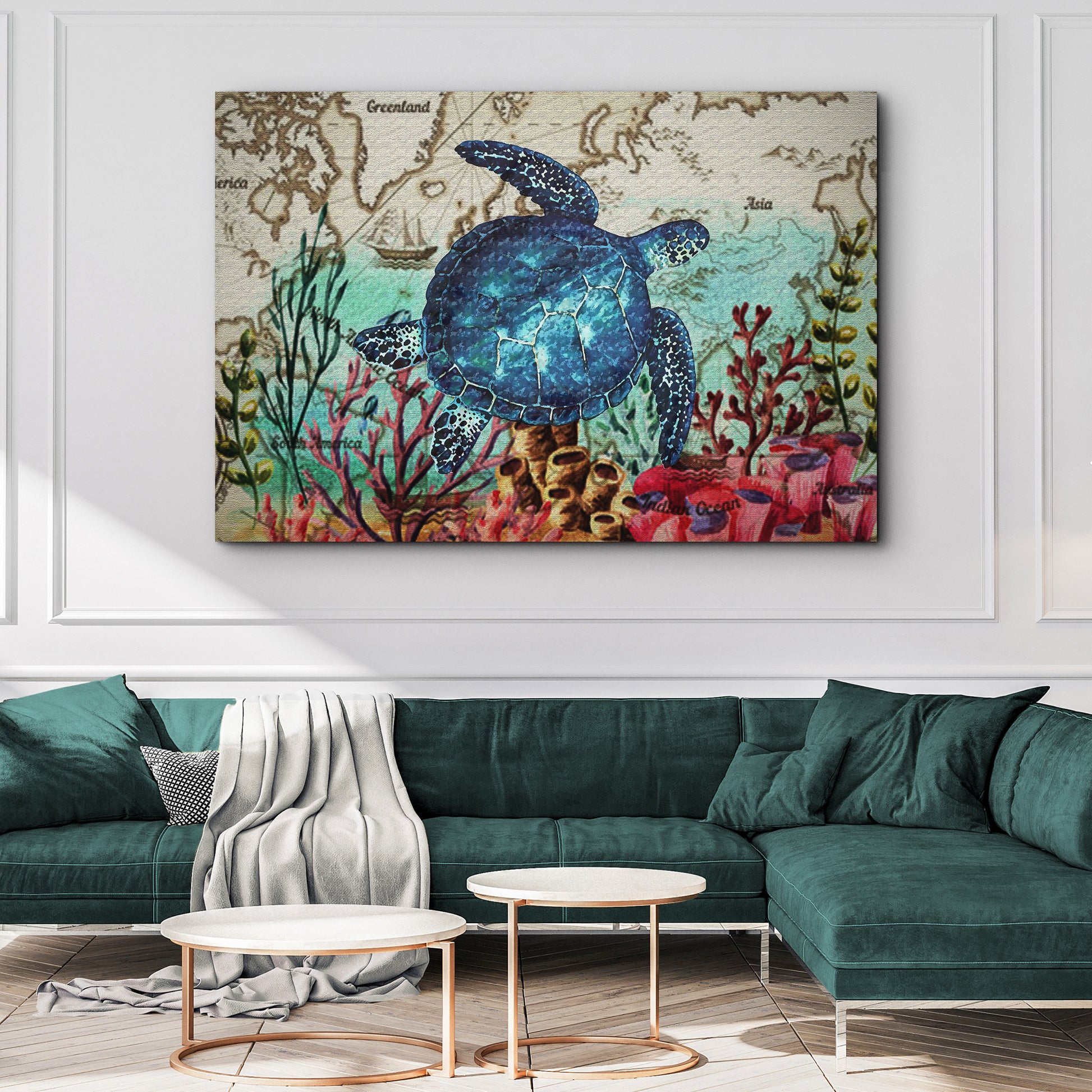 Traveling Sea Turtle Oil Paint Canvas Wall Art Style 1 - Image by Tailored Canvases