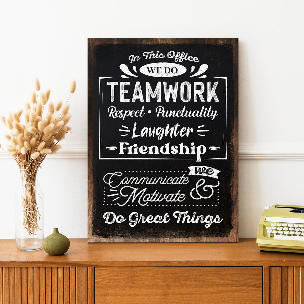 In This Office We Do Teamwork Sign II by Tailored Canvases