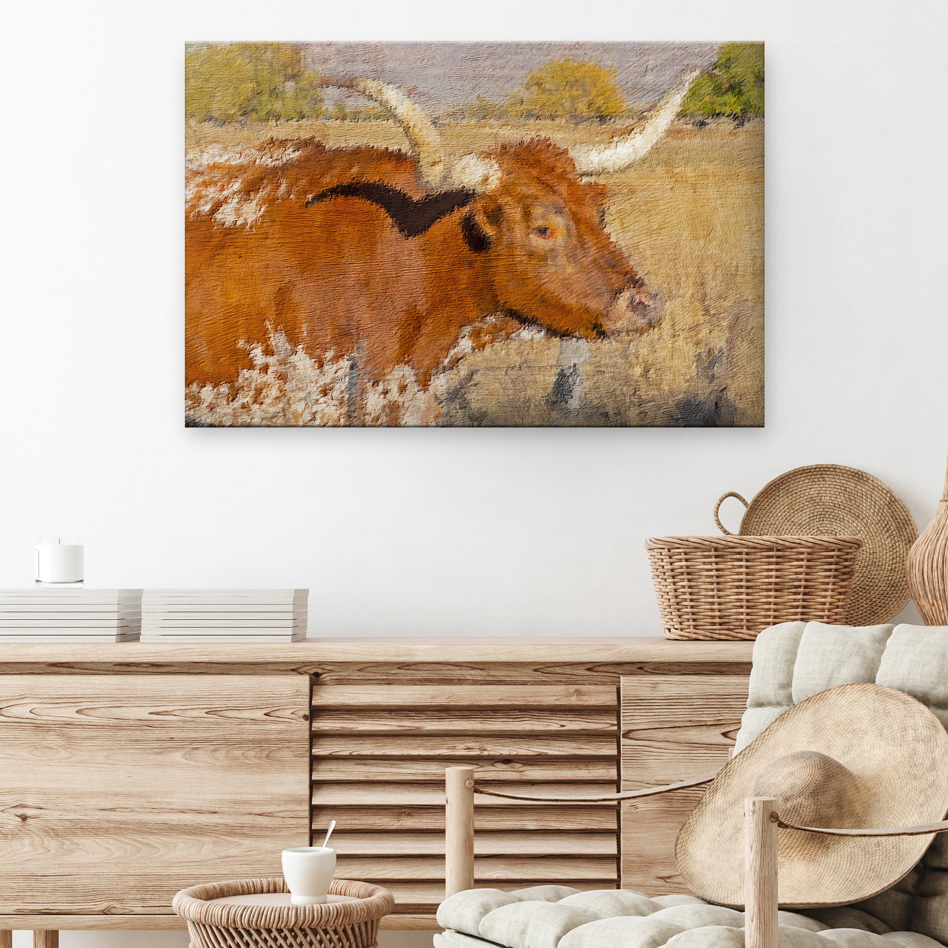 Texas Longhorn Watercolor Canvas Wall Art Style 2 - Image by Tailored Canvases