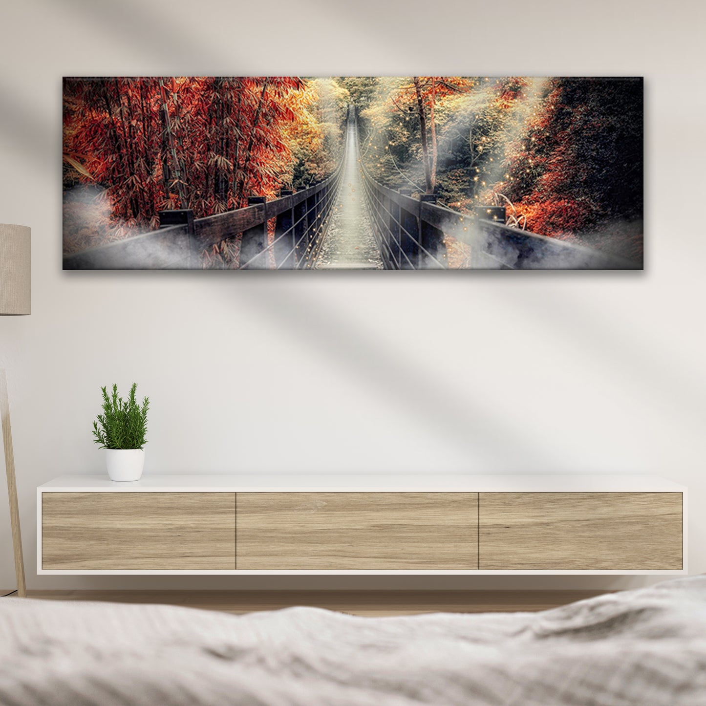 Autumn Walk On A Footbridge Canvas Wall Art Style 2 - Image by Tailored Canvases