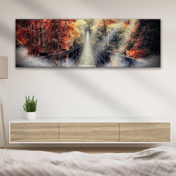 Autumn Walk On A Footbridge Canvas Wall Art