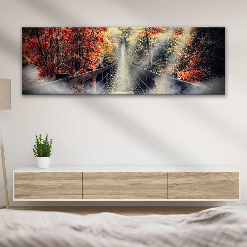 Autumn Walk On A Footbridge Canvas Wall Art by Tailored Canvases