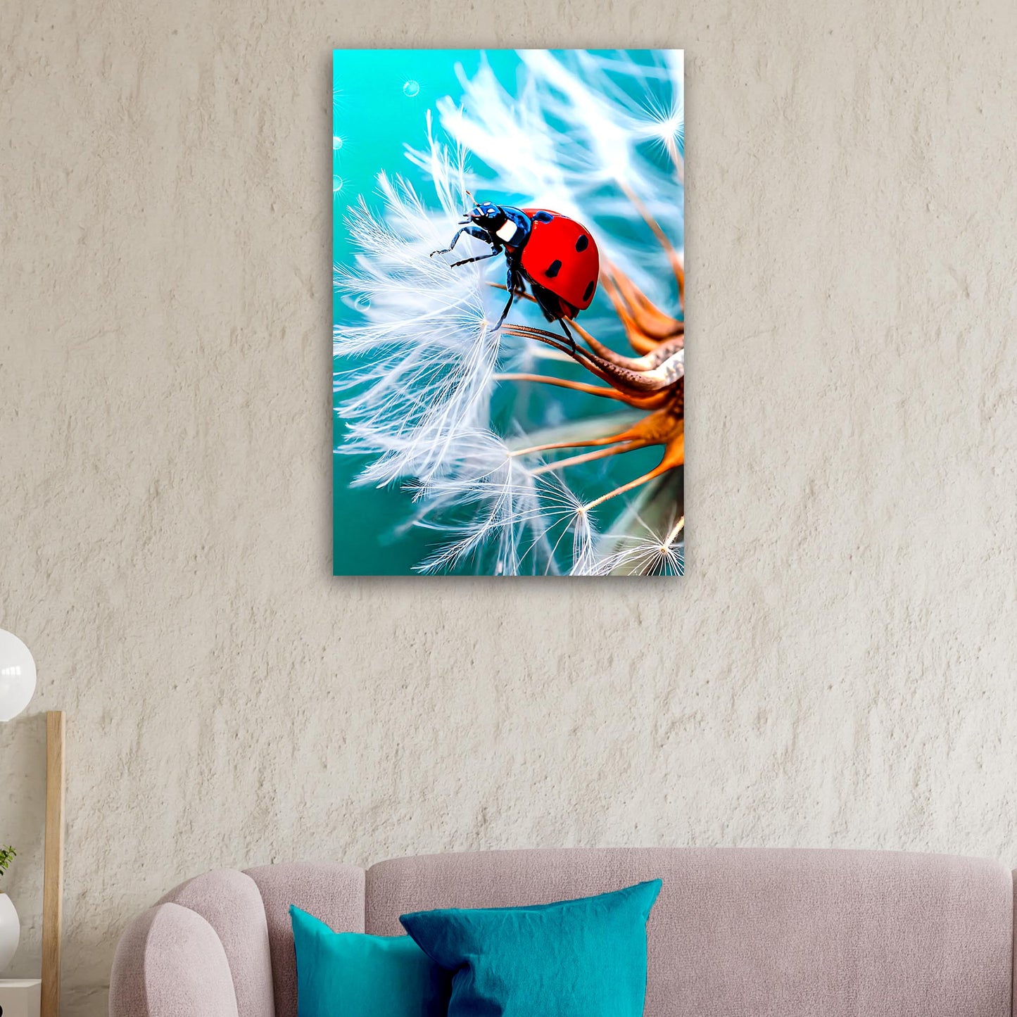 Insect Ladybug Dandelion Flower Canvas Wall Art Style 2 - Image by Tailored Canvases
