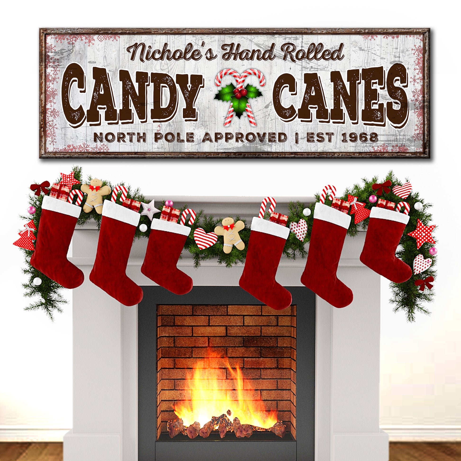 North Pole Candy Canes Sign Style 2 - Wall Art Image by Tailored Canvases