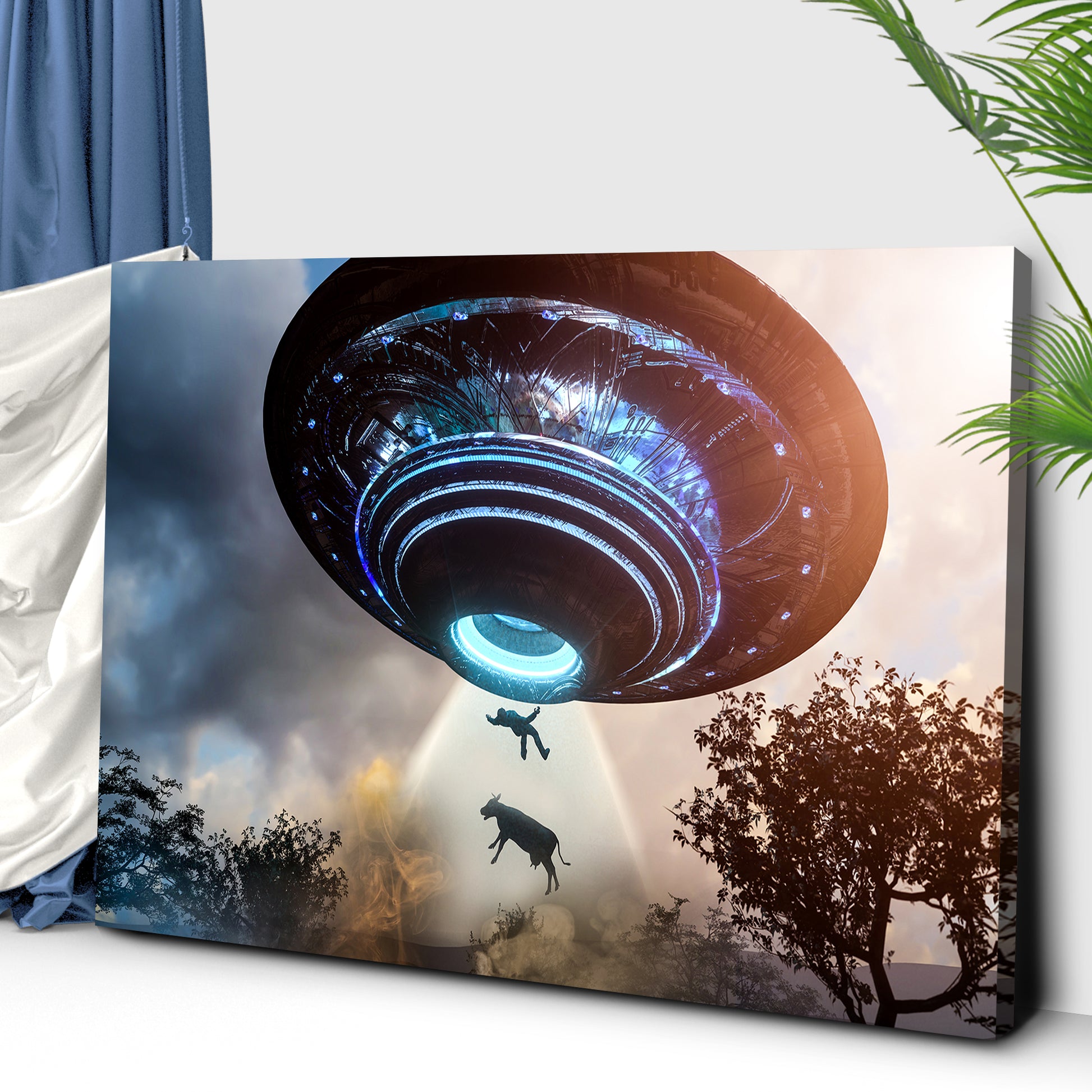 Extraterrestrial UFO Abduction Canvas Wall Art Style 2 - Image by Tailored Canvases
