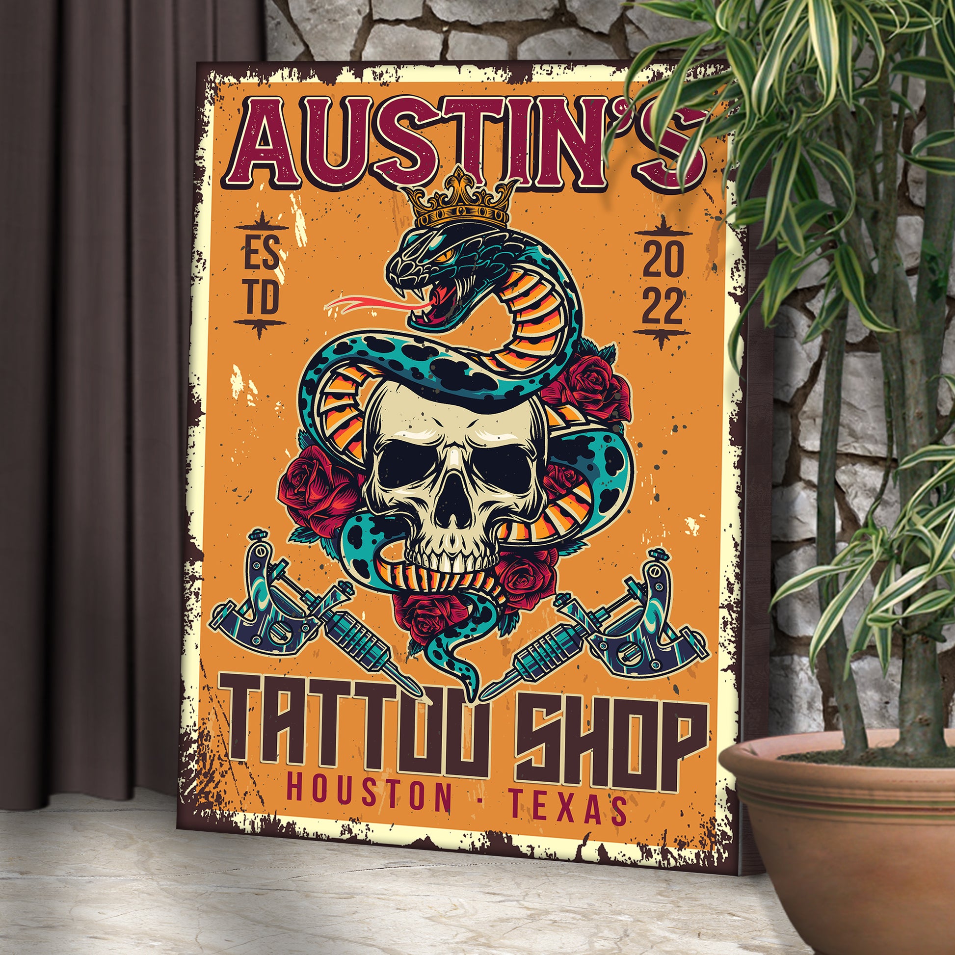 Custom Tattoo Shop Sign V | Customizable Canvas Style 2 - Image by Tailored Canvases